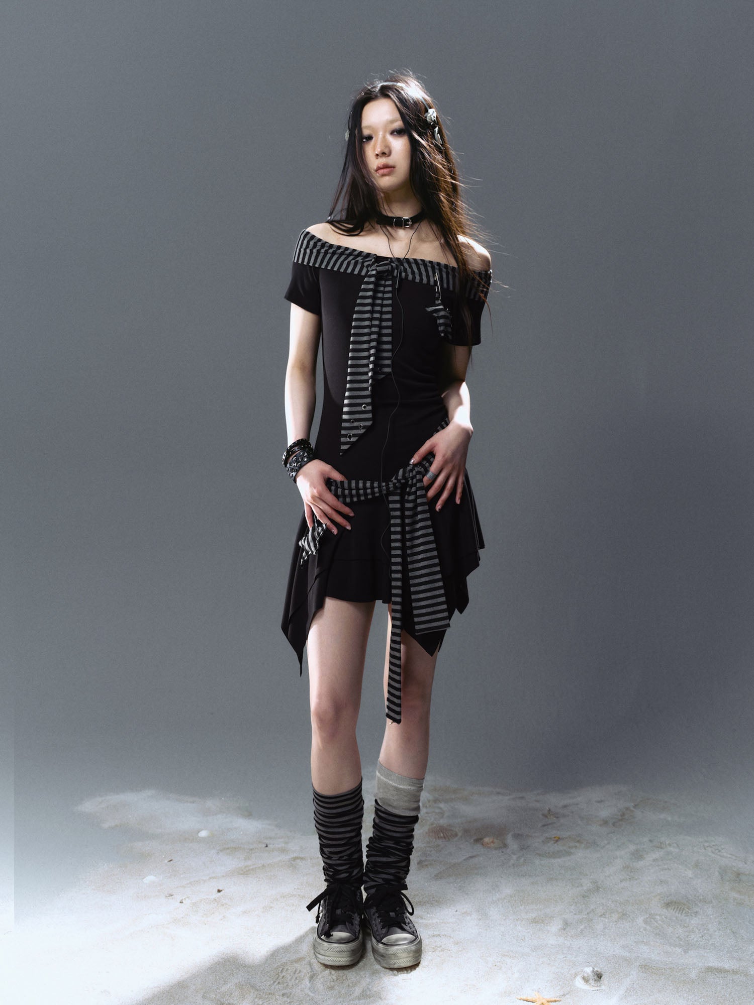 CESTNOUS Deconstructed Striped Star Pin Dress