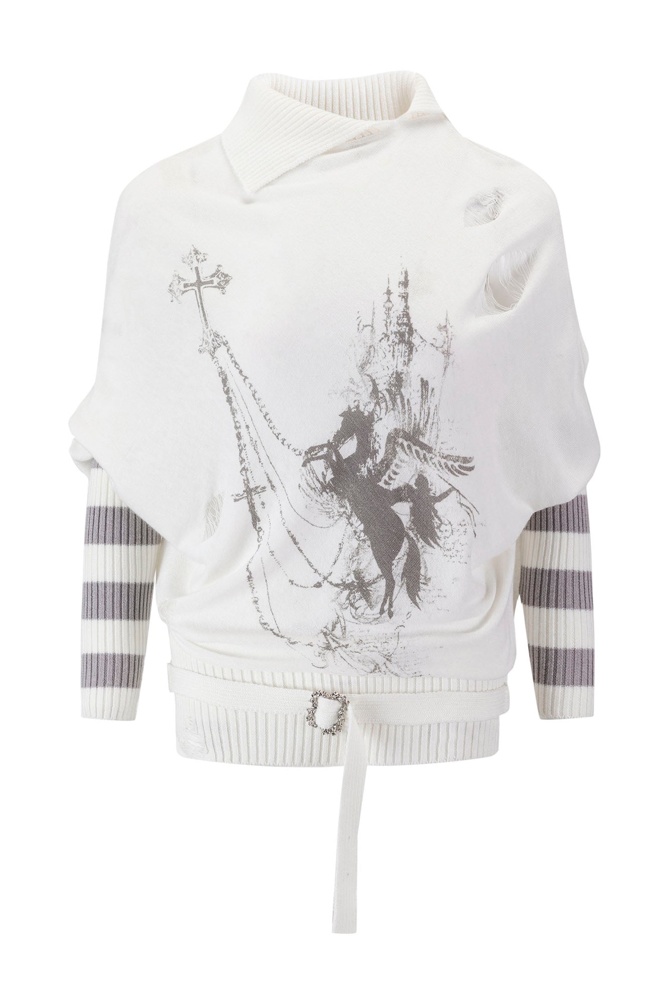 CESTNOUS Gothic Graphic Striped Bat-Sleeve Sweater