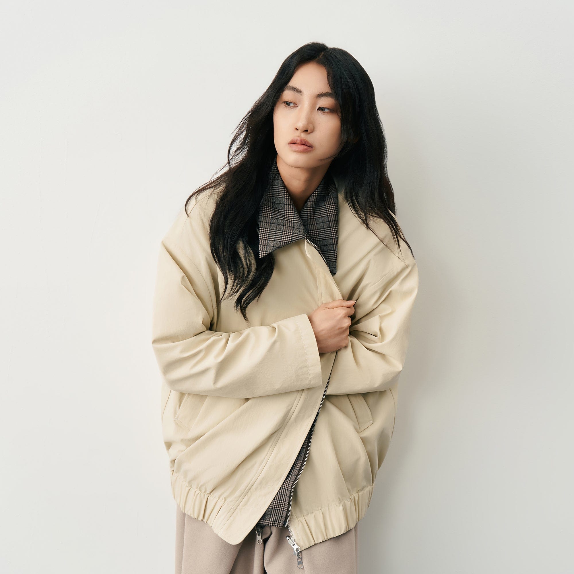 SAME FLOW Retro Reversible Plaid Layered Jacket