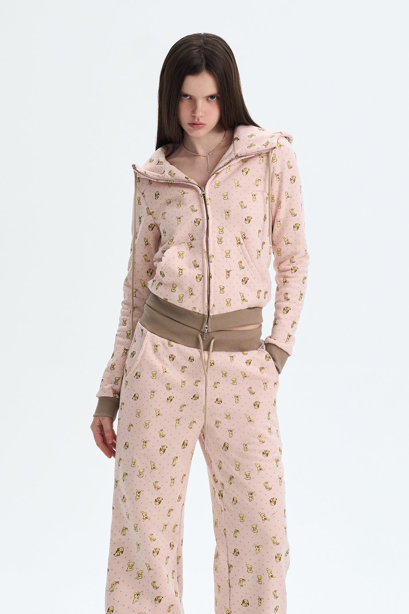 THE NEVERMORE Contrast-Waist Puppy Full-Print Zip Hoodie