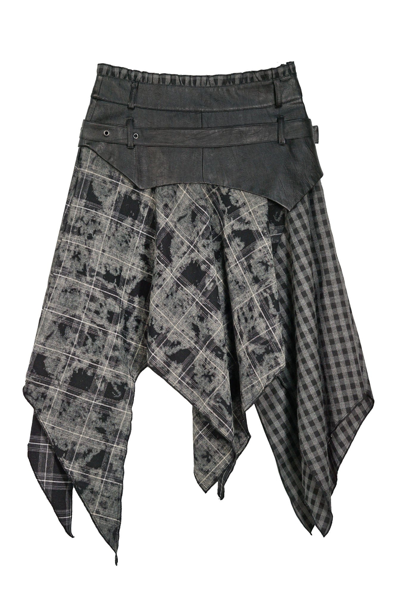 CESTNOUS Asymmetrical Belted Faux Leather Waist Skirt