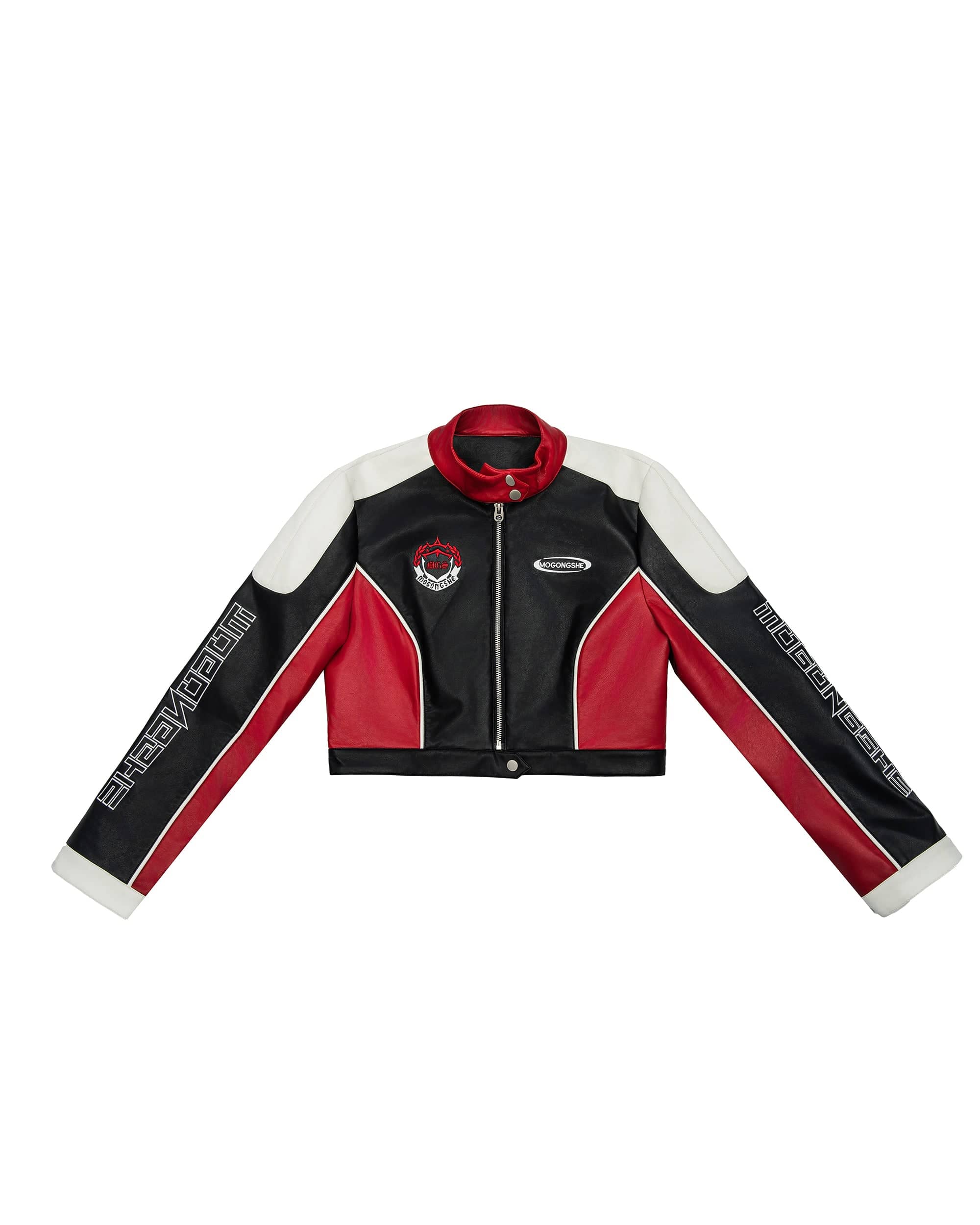 MOGONGSHE Contrast Spliced Faux Leather Moto Jacket