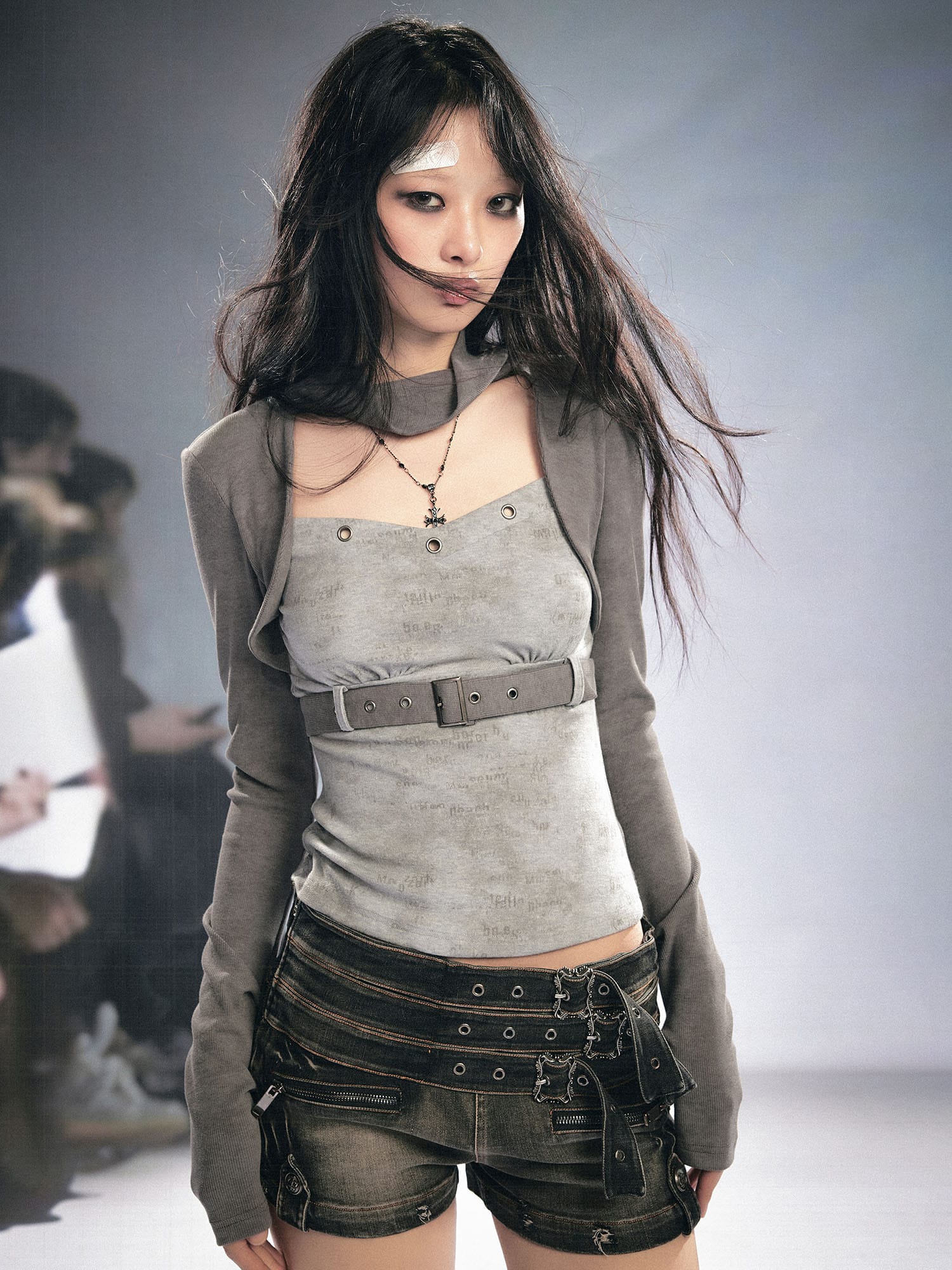 CESTNOUS Faux Layered Belted Long-Sleeve Tee