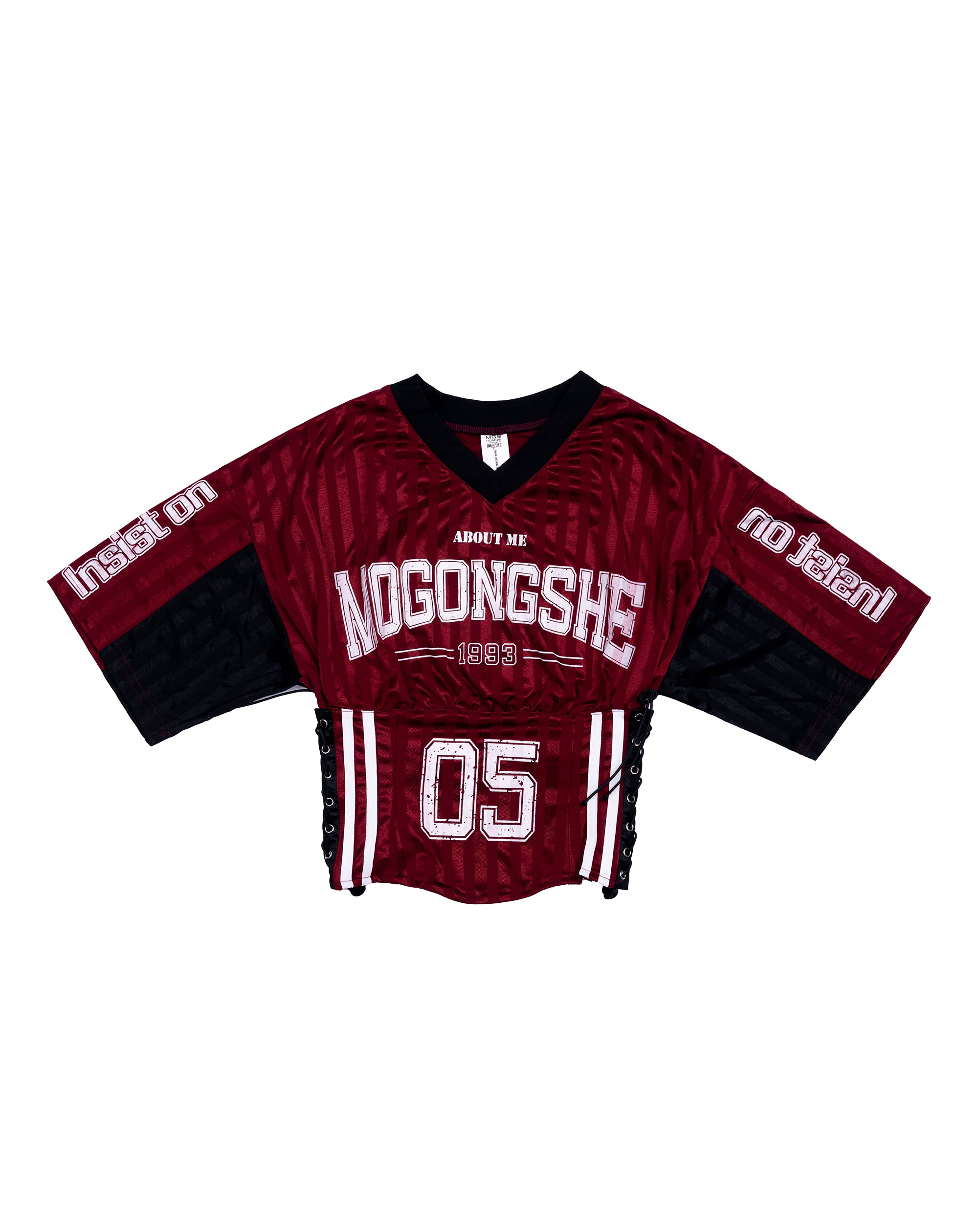 MOGONGSHE Varsity Lace-Up Waist Cropped Jersey