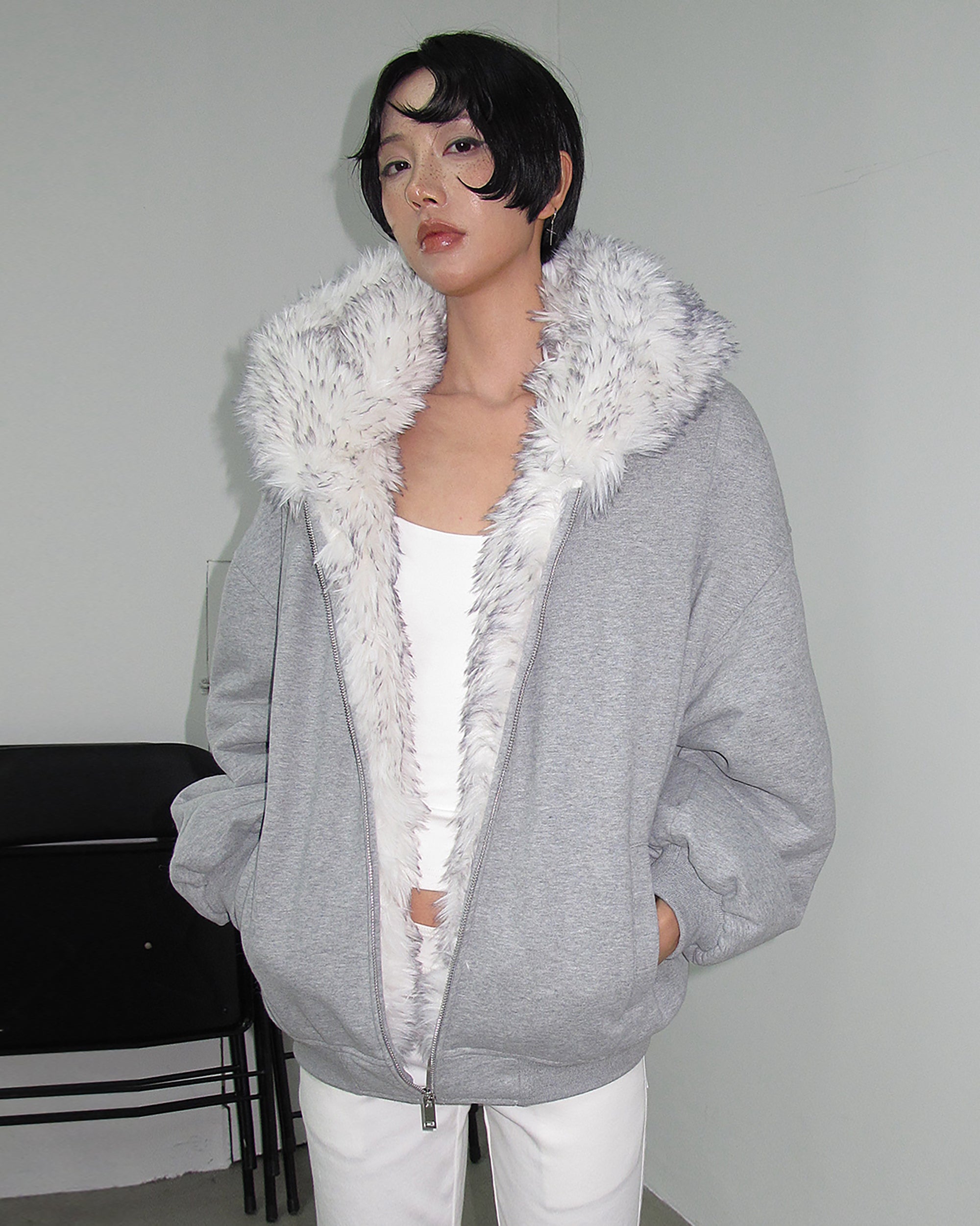 AE30 SAINT Faux Fur Trim Oversized Fleece Hoodie