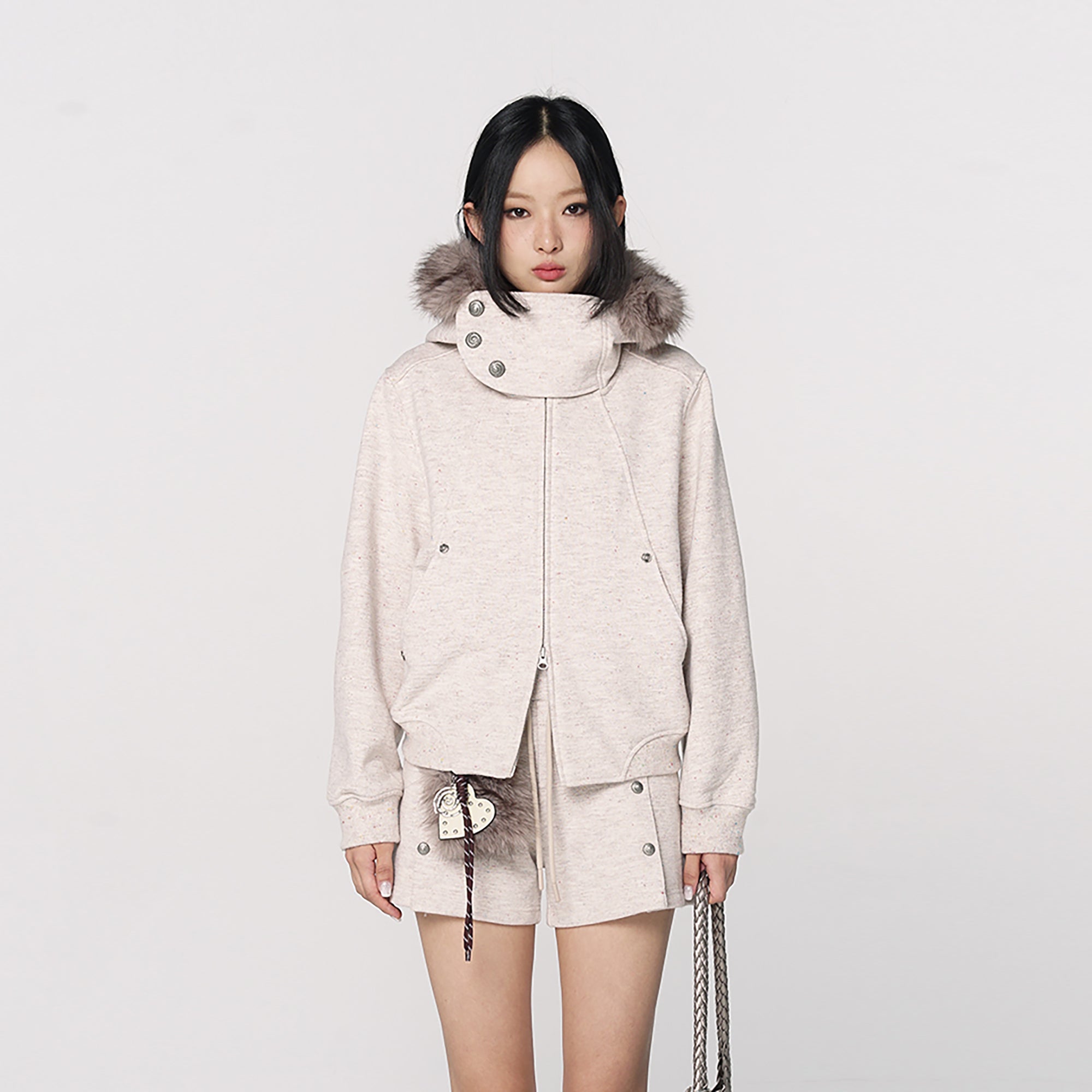 CONFUN Detachable Fur Windproof Collar Fleece Hoodie