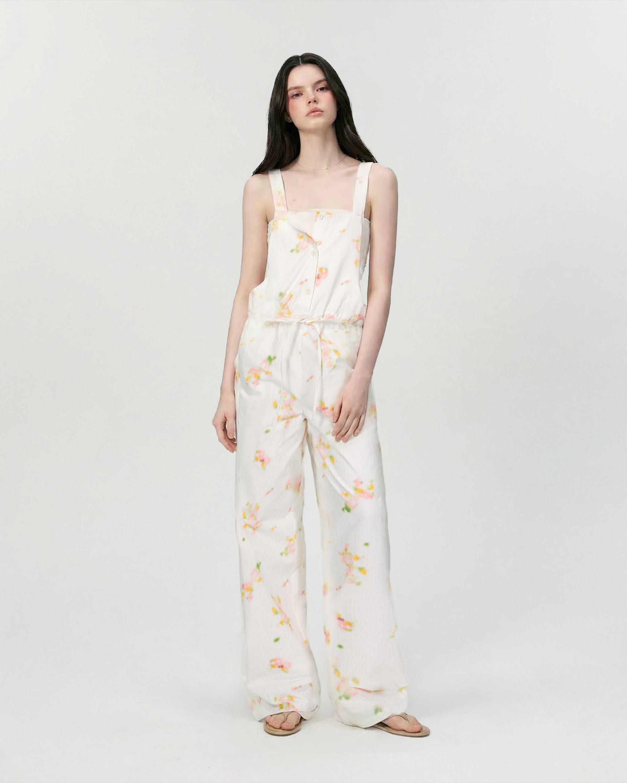 THE NEVERMORE Retro Print Suspender Wide-Leg Jumpsuit