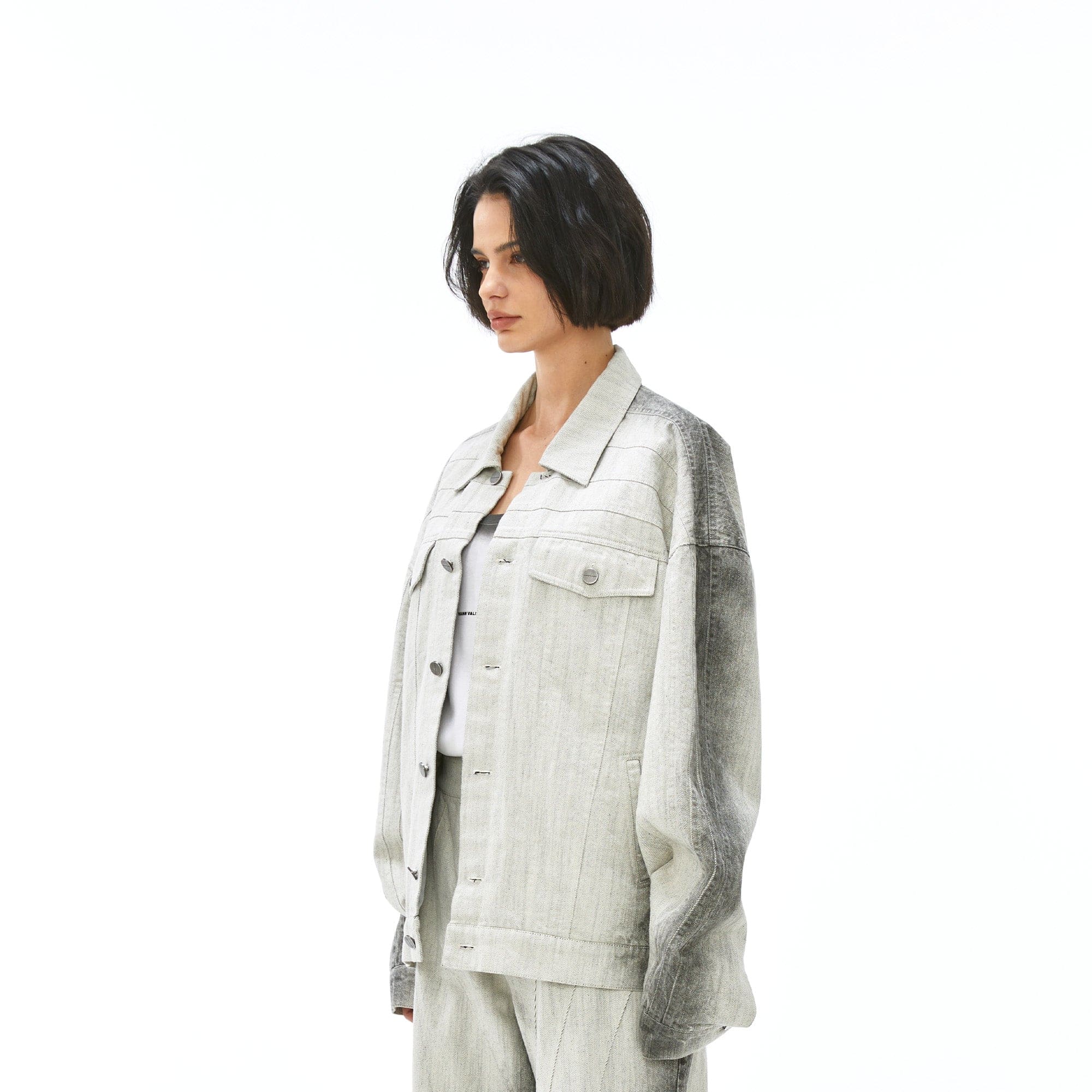 VANN VALRENCE Structured Panel Gradient Sleeve Washed Denim Jacket, premium urban and streetwear designers apparel on PROJECTISR.com, VANN VALRENCE