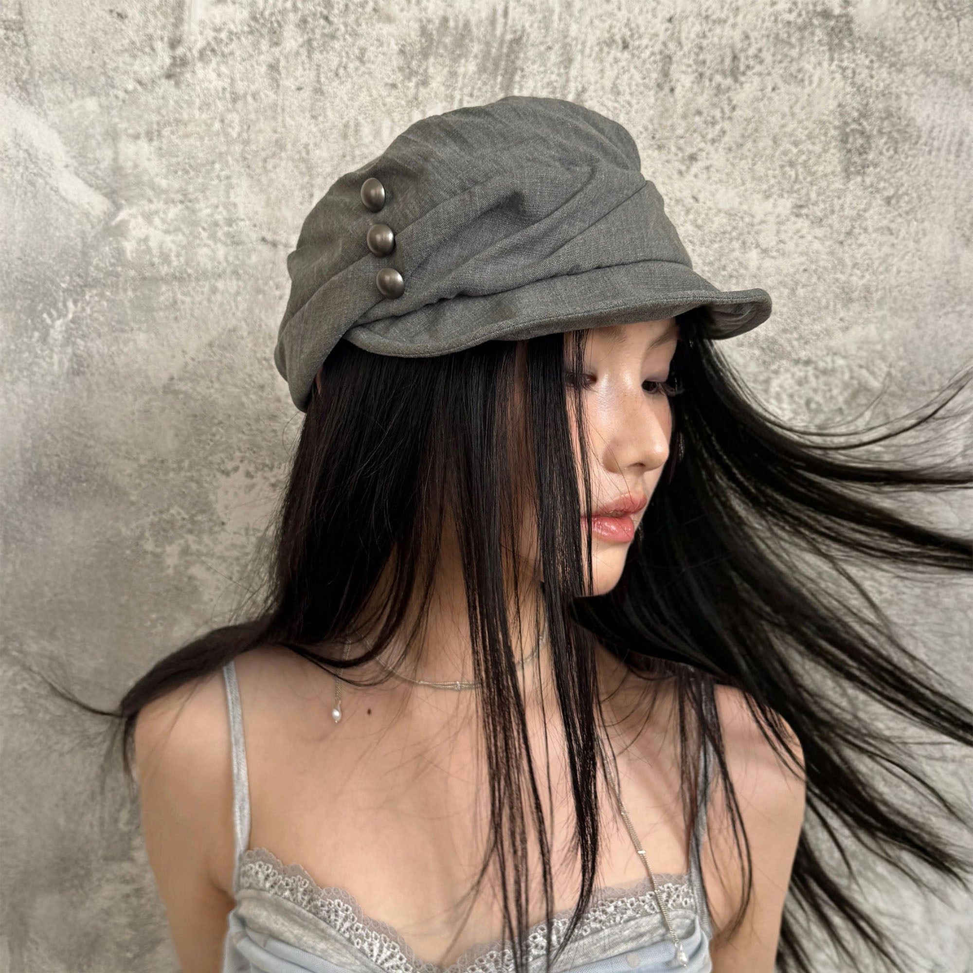 RIDK Crinkled Metallic-Buckle Retro Newsboy Beret
