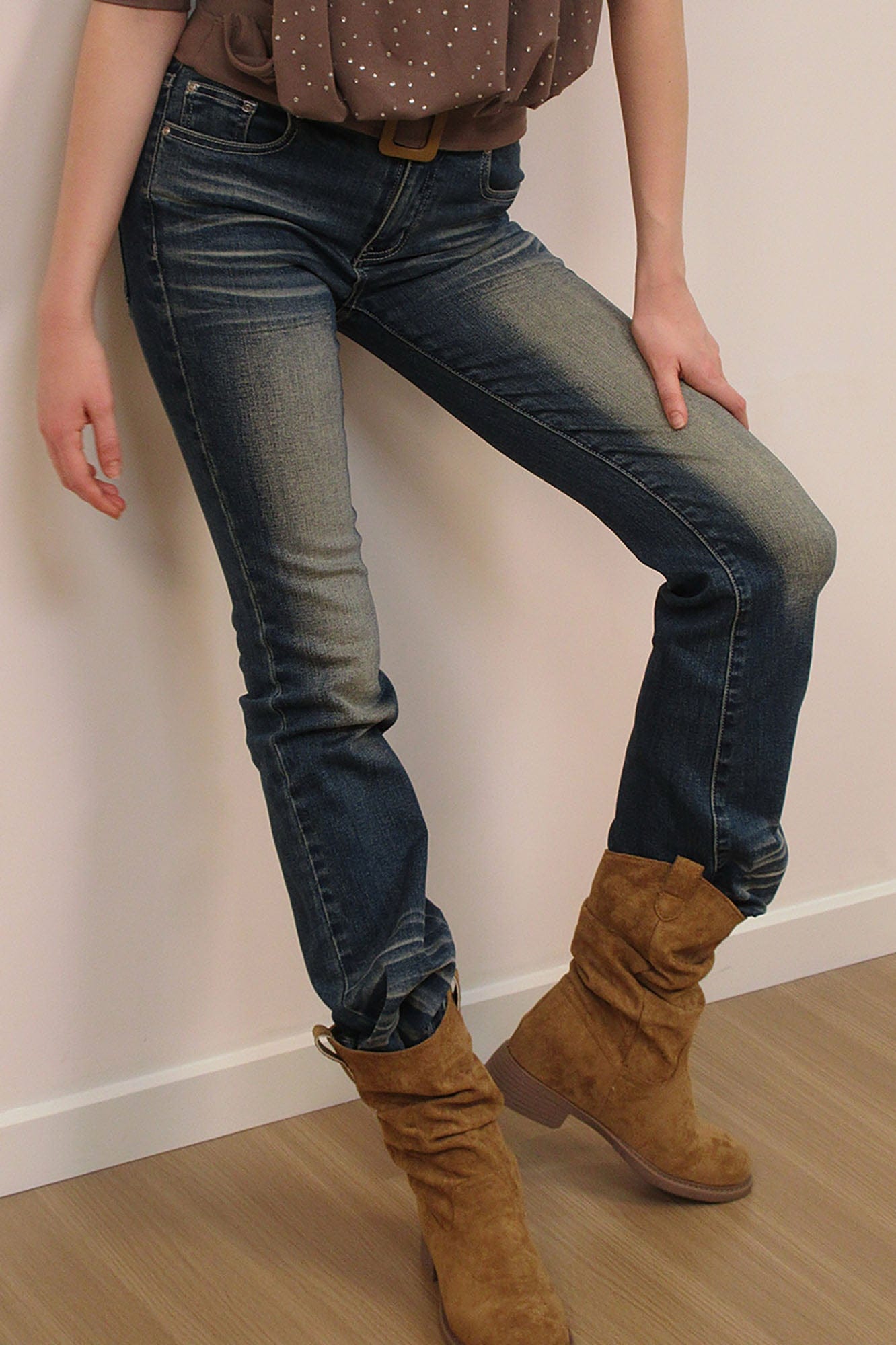 AE30 SAINT Whiskering Wash Slim Flared Jeans