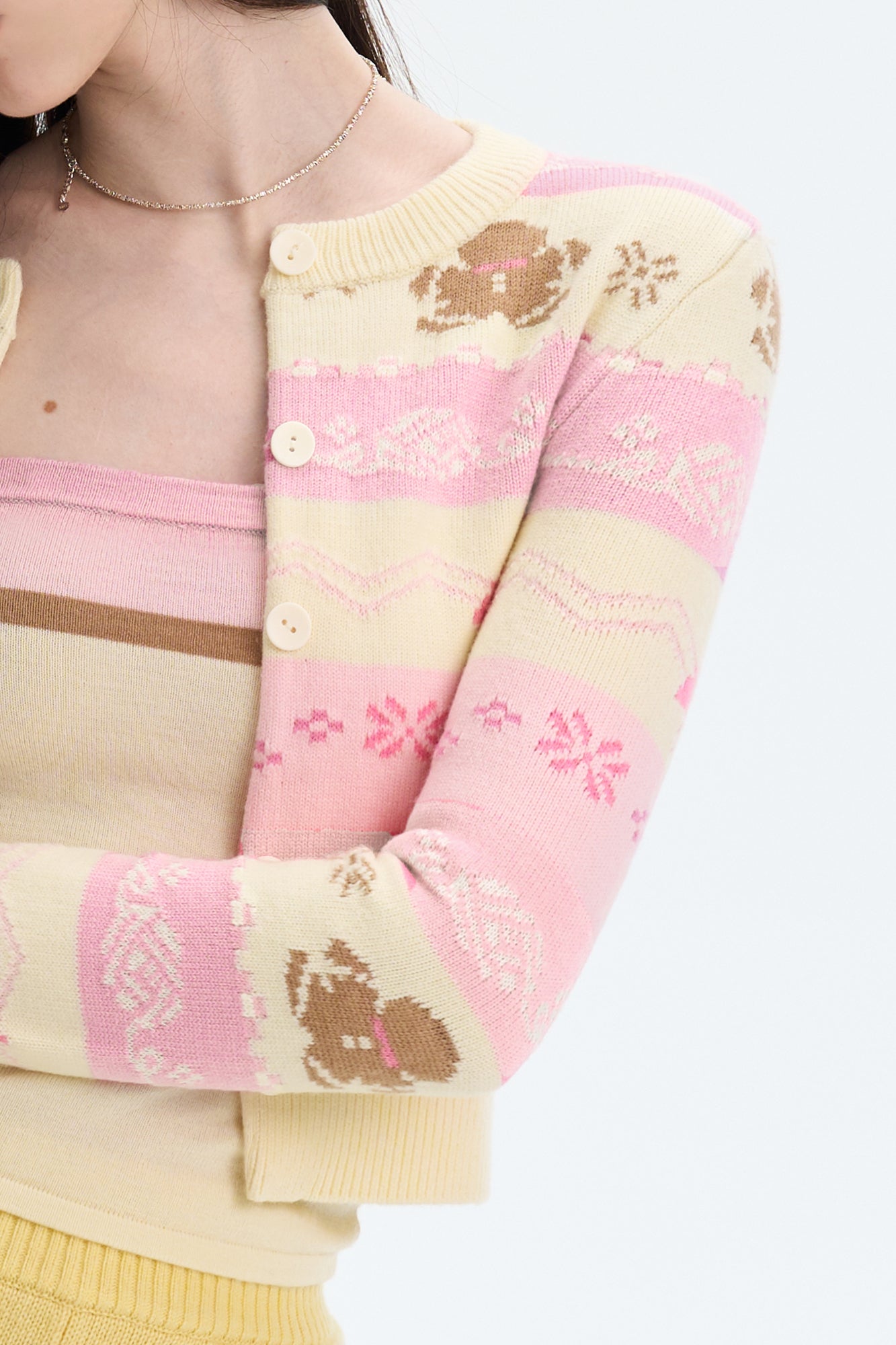 THE NEVERMORE Fair Isle Gingerbread Cropped Cardigan