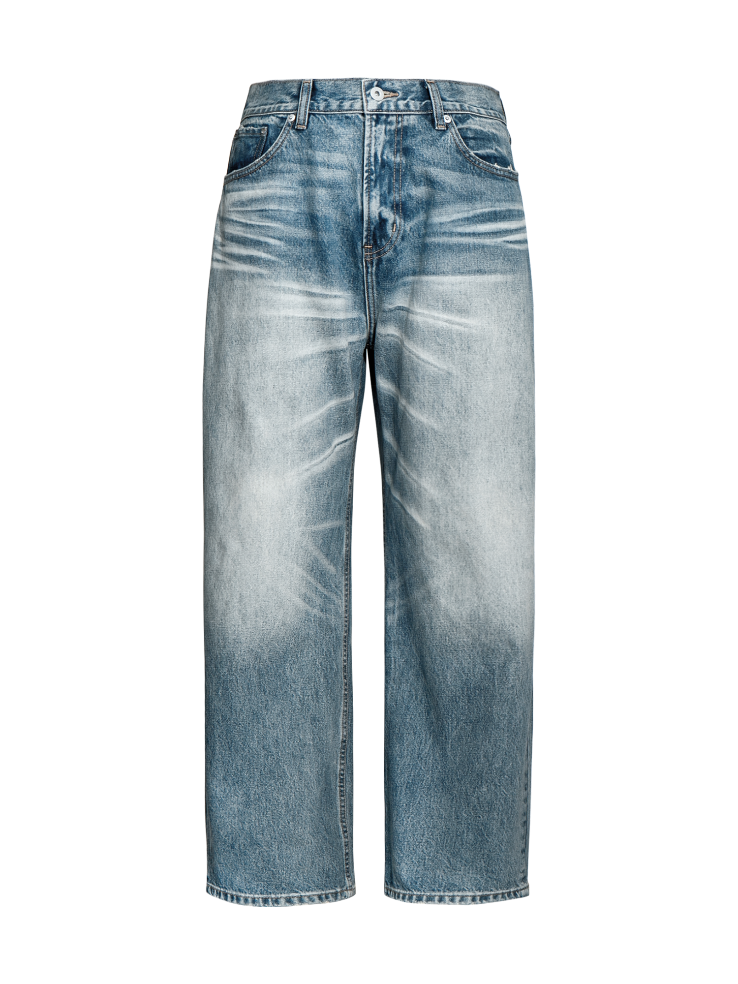 LEONSENSE Whiskering Washed Straight-Leg Jeans