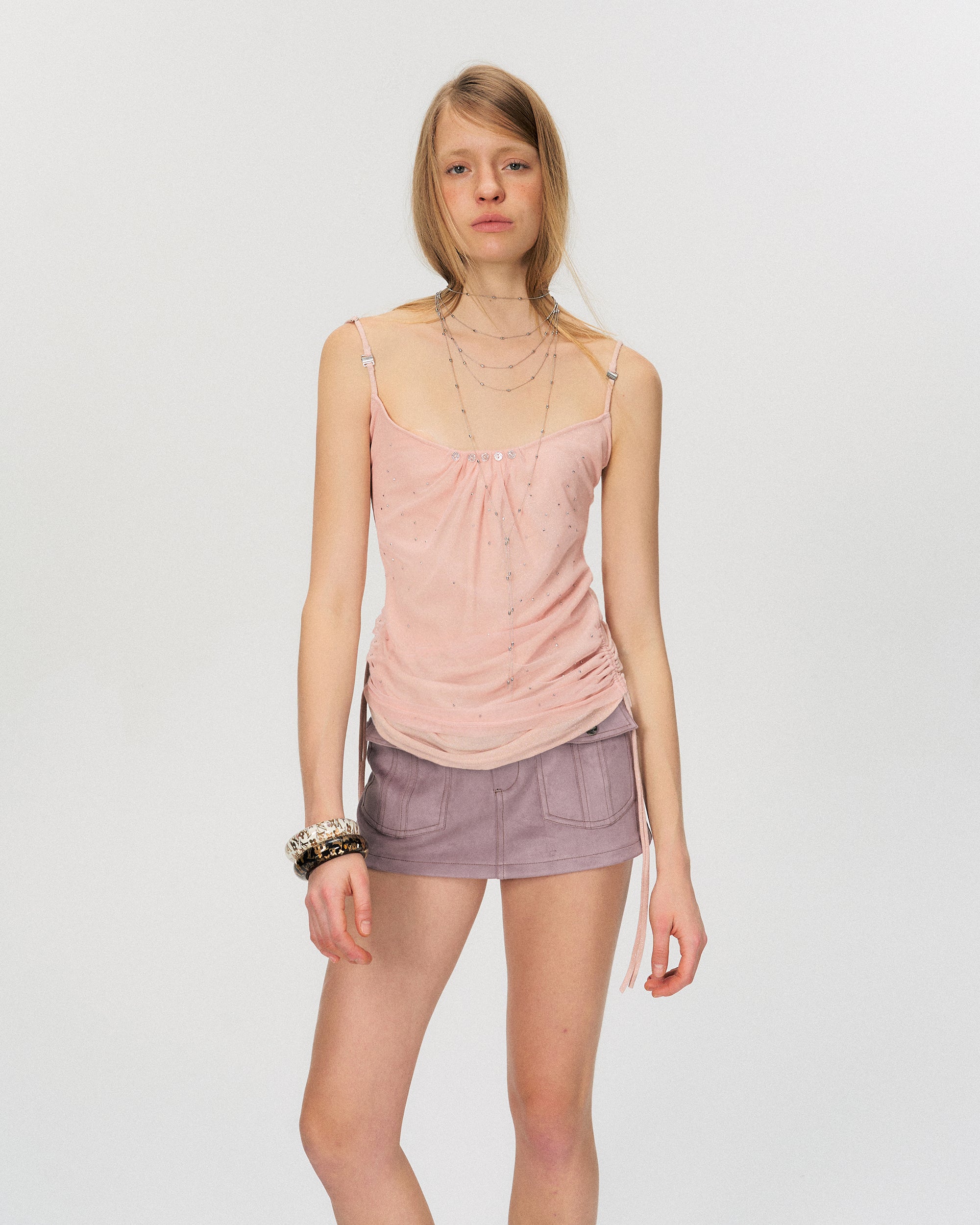 THE NEVERMORE Ruched Hem Adjustable Sequin Cami Top