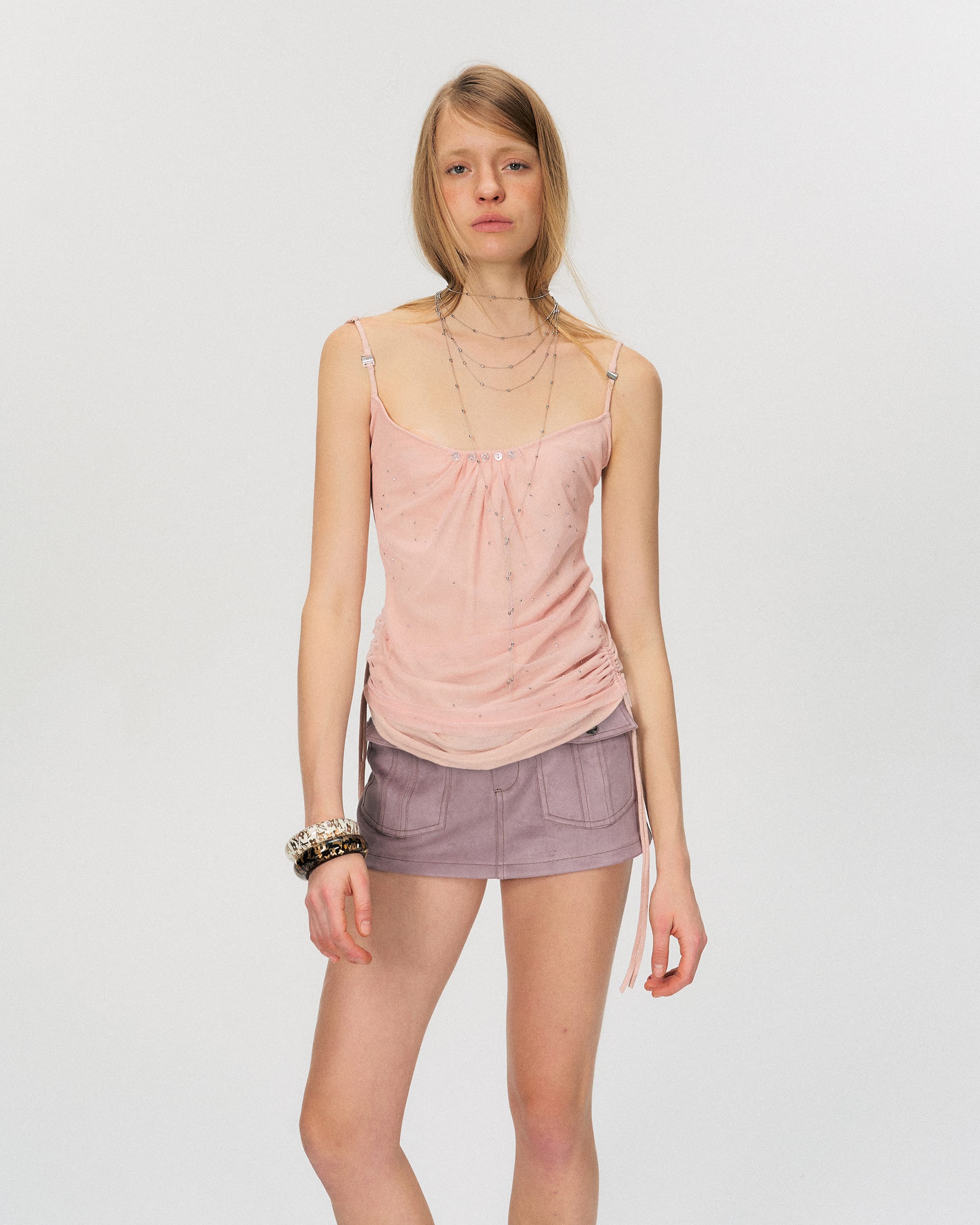 THE NEVERMORE Ruched Hem Adjustable Sequin Cami Top