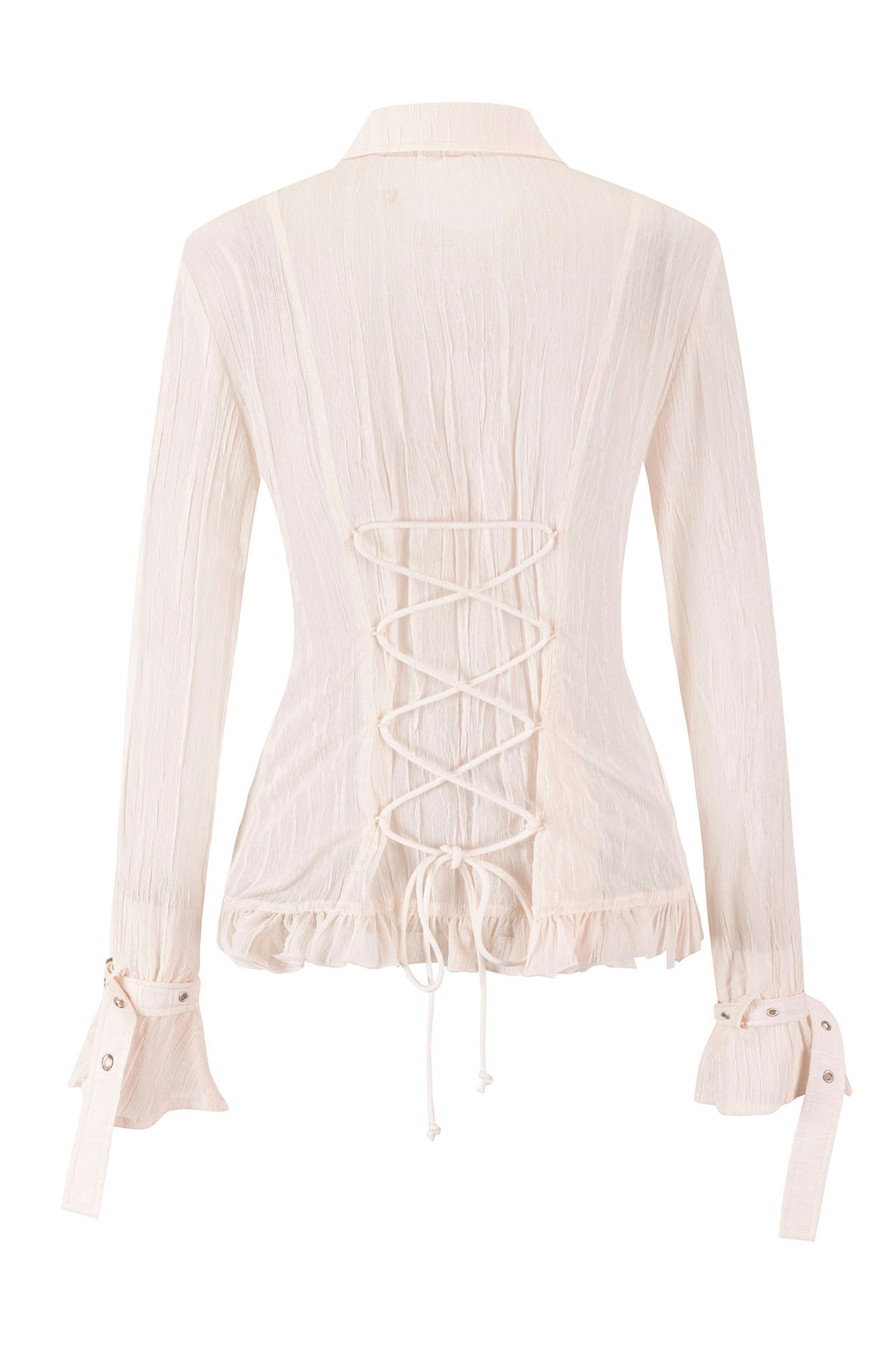 CESTNOUS Crinkled Ruffle Sheer Blouse