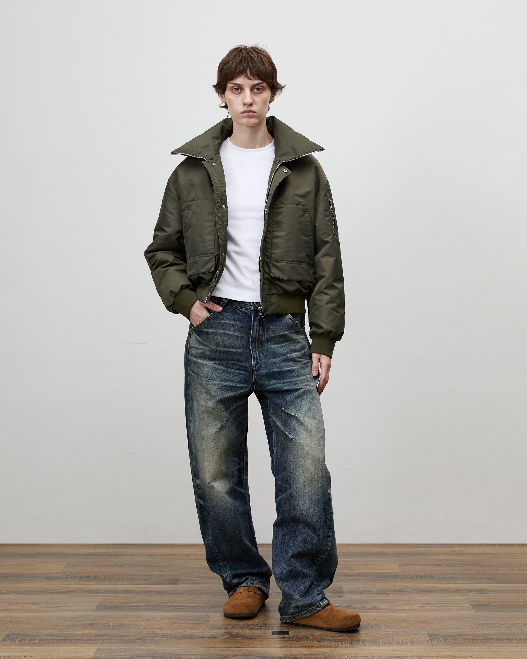 COMMAND N Washed Buckle Waist Tapered Jeans