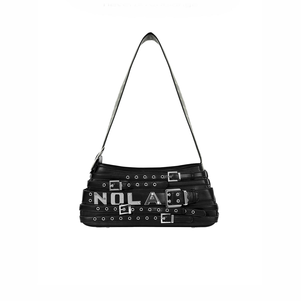 NEVER OFFEND L ANGEL Multi-Buckle Grommet Faux Leather Bag