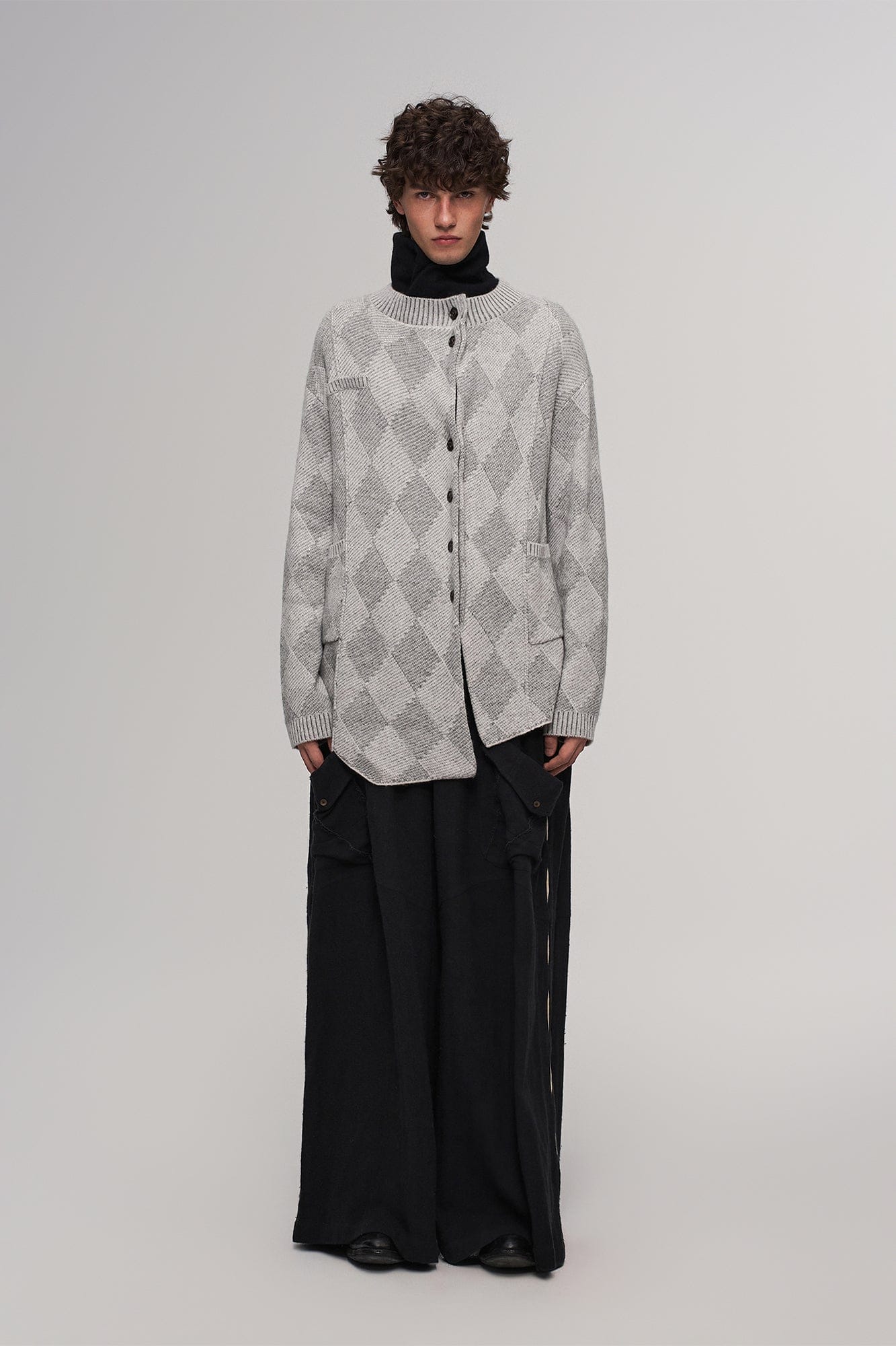 ILNya Nieternite Nifutur Wool-Blend Argyle Jacquard Cardigan Gray