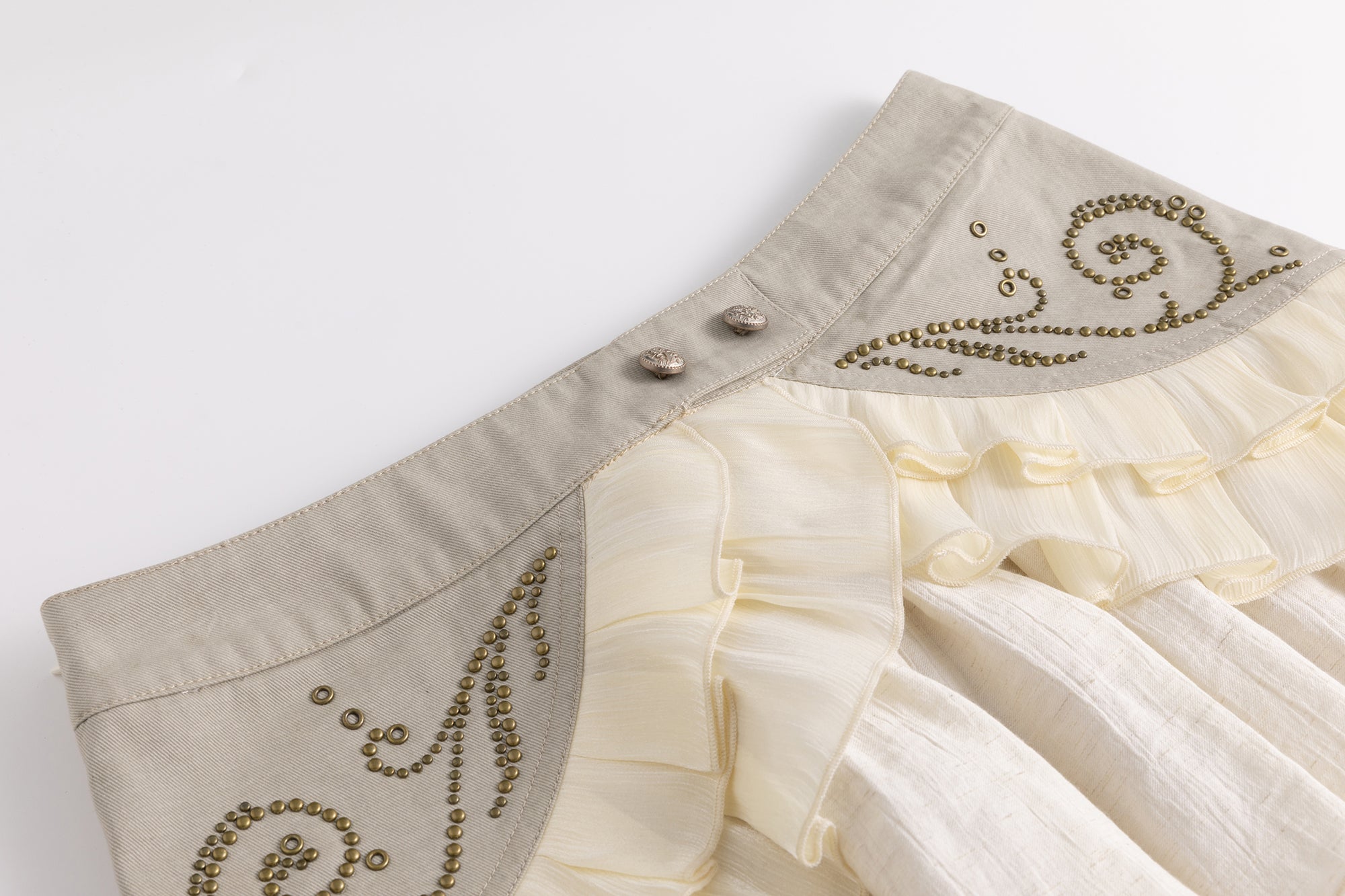 CESTNOUS Scroll-Embellished Layered Ruffle Mini Skirt