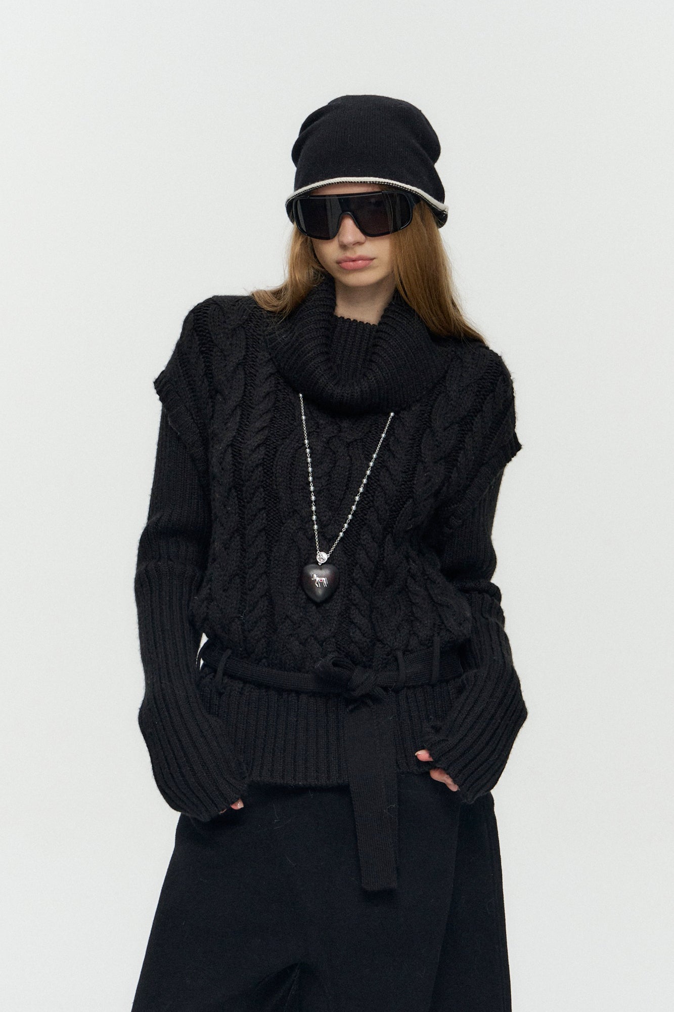 10AMSOTIIIIIIRED Spliced Cable-Knit Wool-Blend Belted Sweater