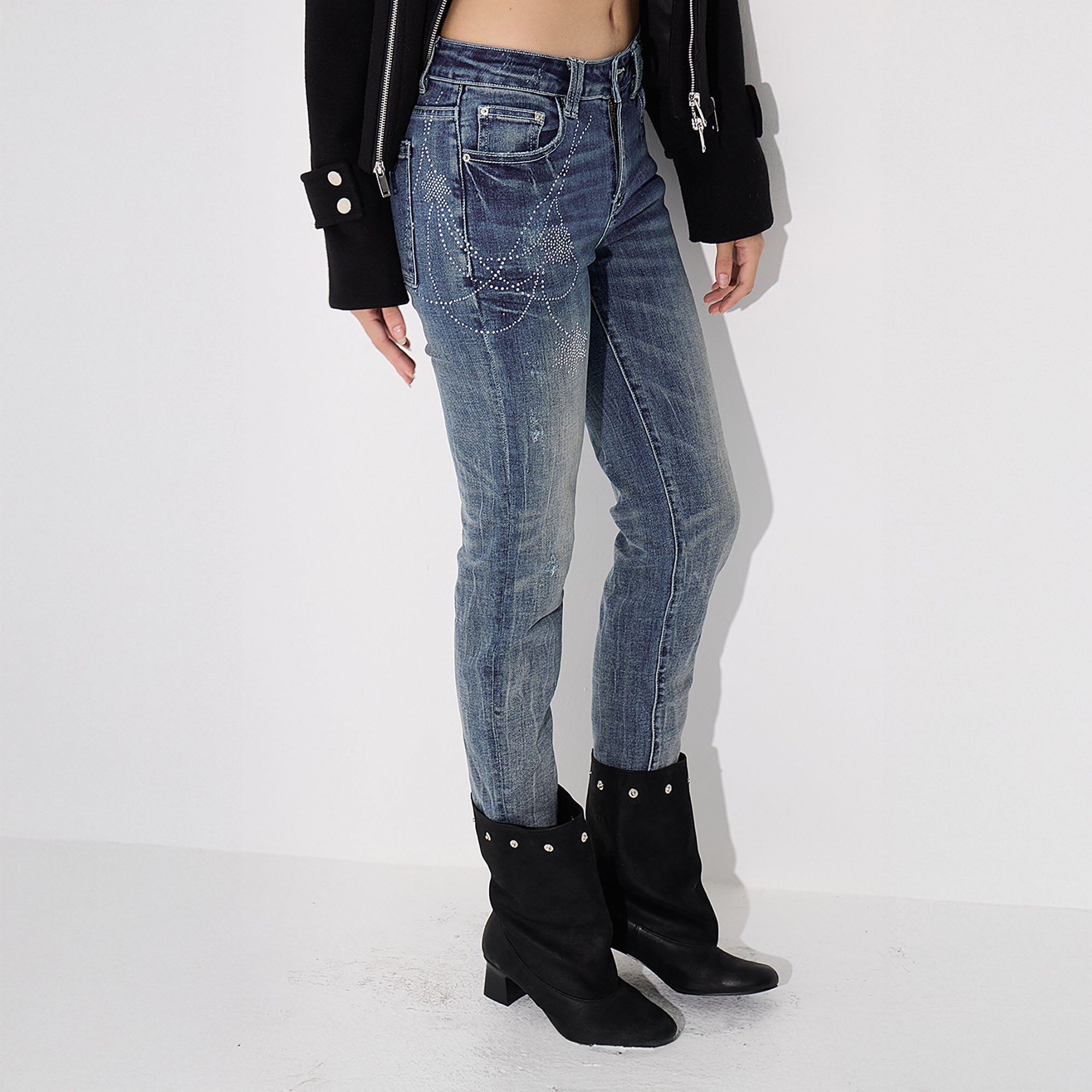 AE30 SAINT Diamond Embellished Skinny Leg Jeans