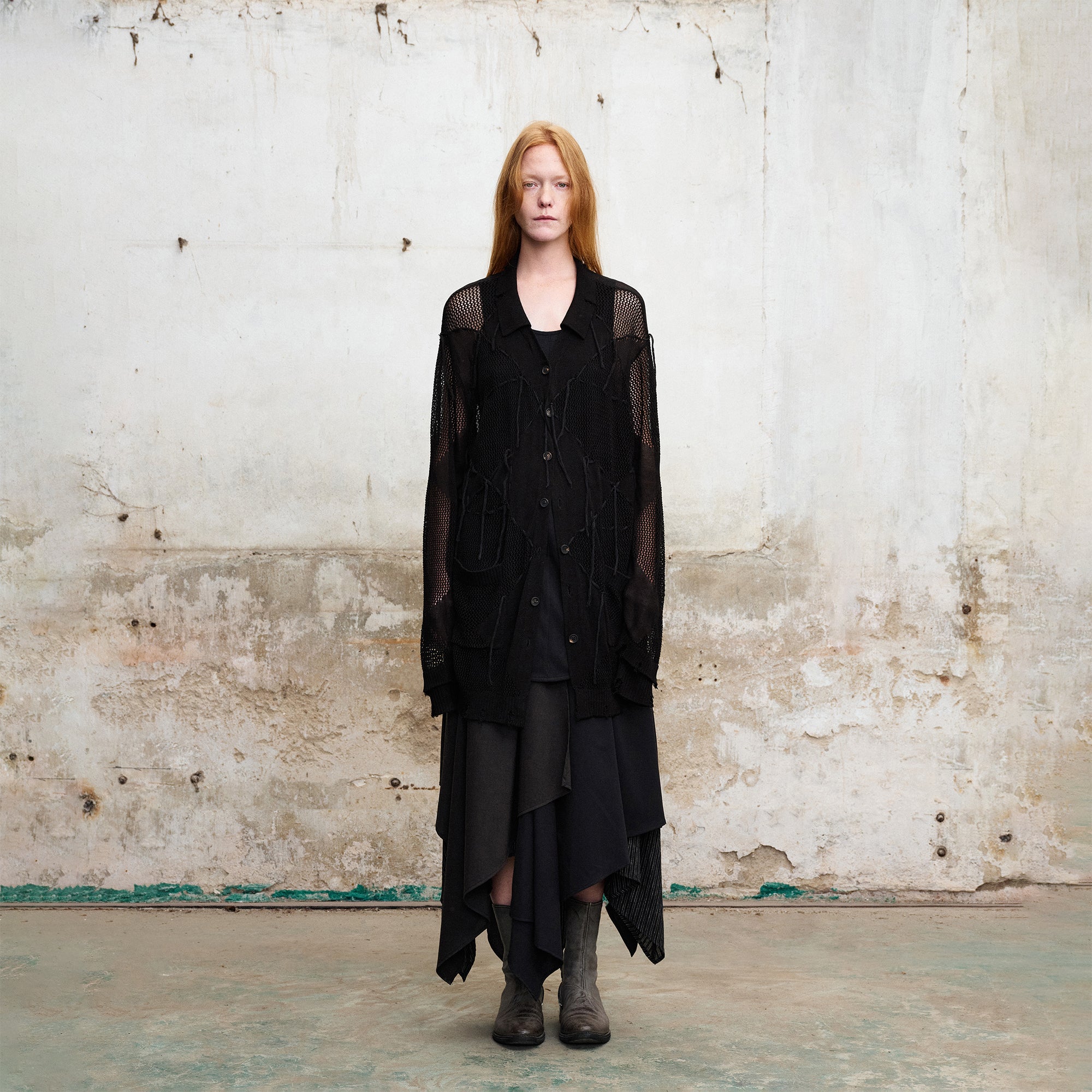 ILNya Nieternite Nifutur Distressed Diamond Mesh Spliced Cardigan