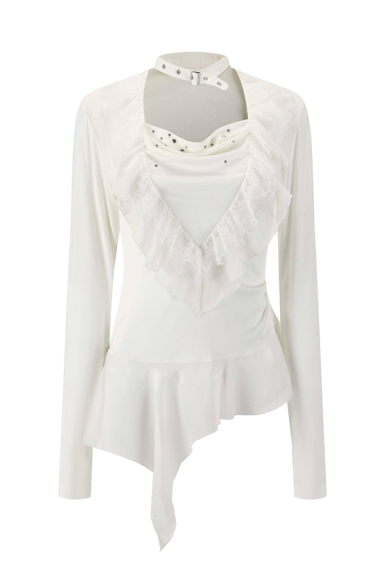 CESTNOUS Studded Ruffled Paneled Top