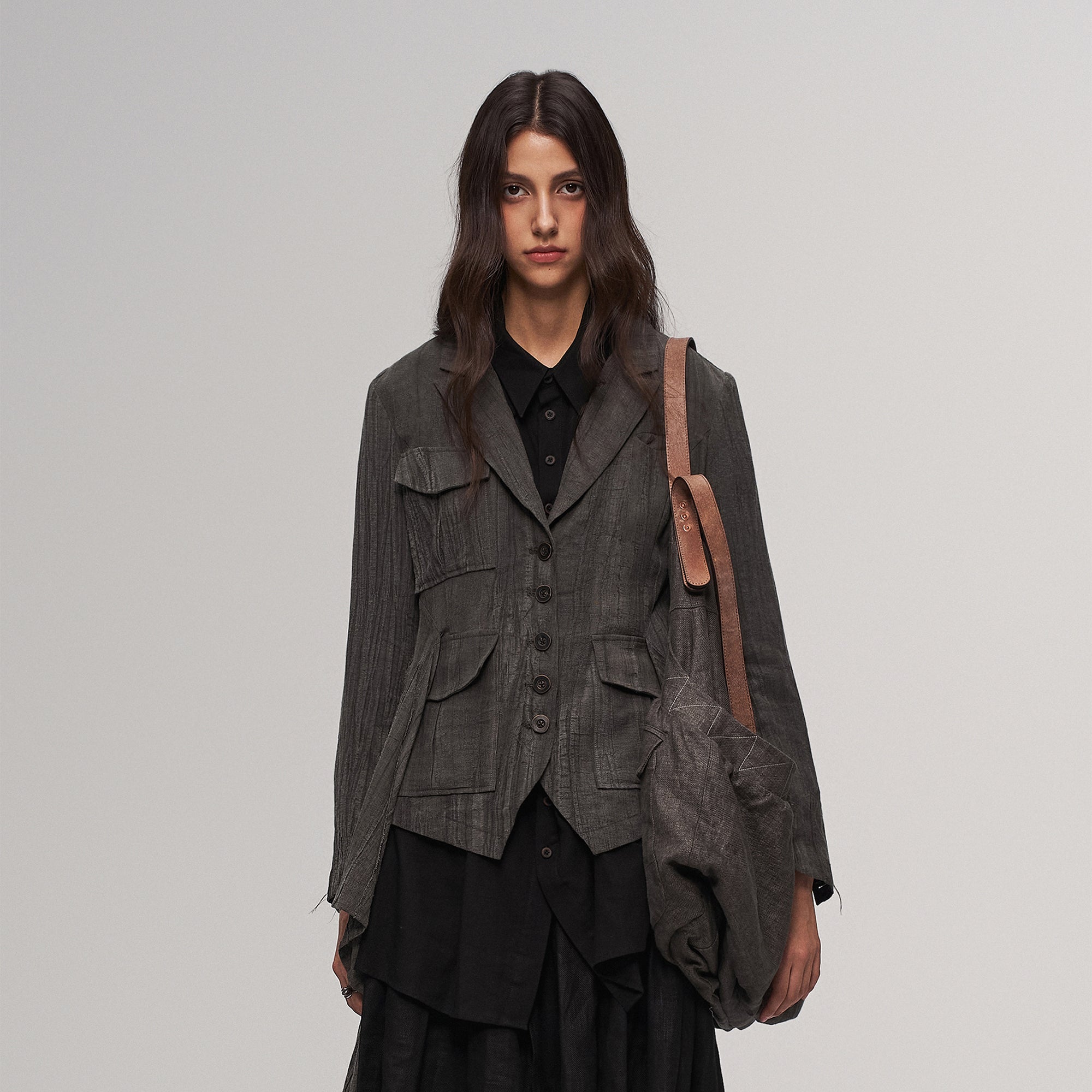 ILNya Nieternite Nifutur Distressed Draped Cotton-Linen Jacket