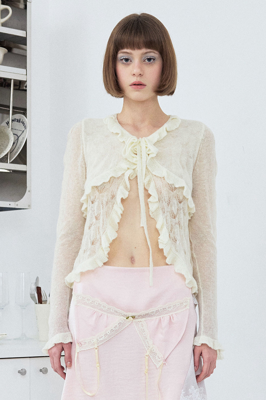 WII WIL Reversible Tie-Front Ruffle Cardigan