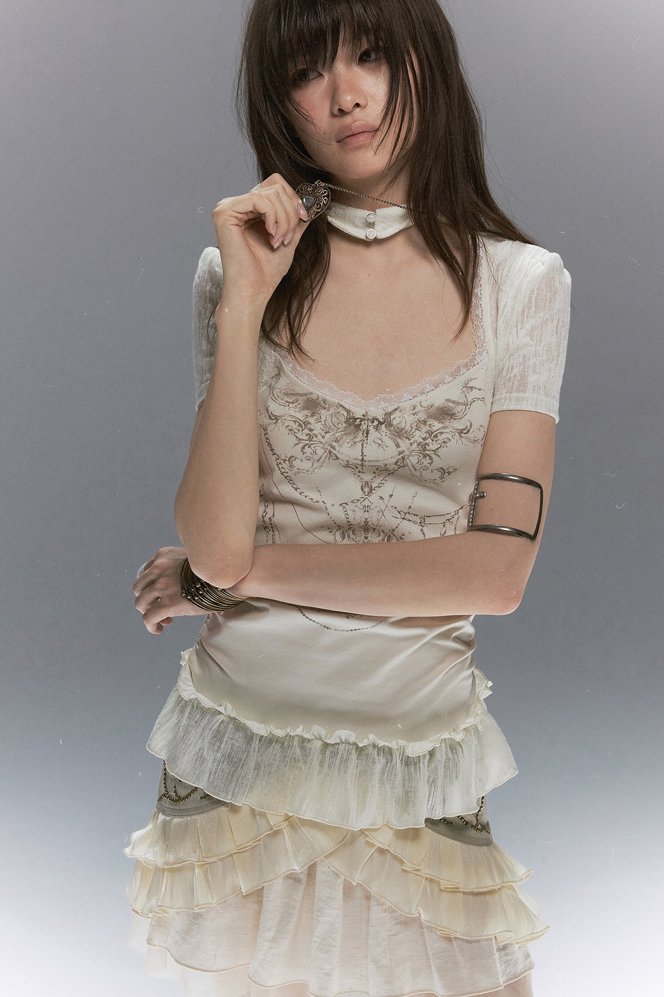 CESTNOUS Gothic Graphic Ruffle-Hem T-Shirt