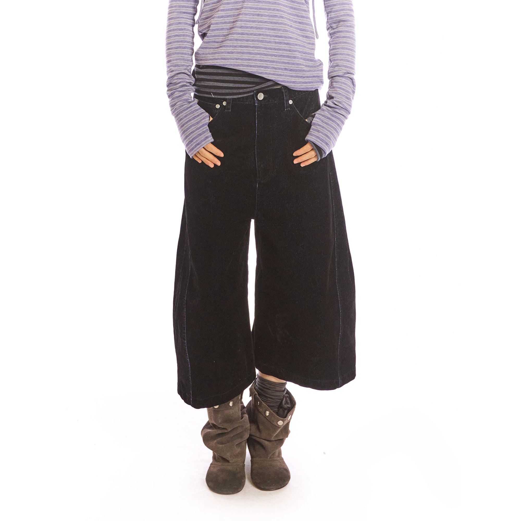 NEVERSEEZ Cropped Wide-Leg Denim Culottes