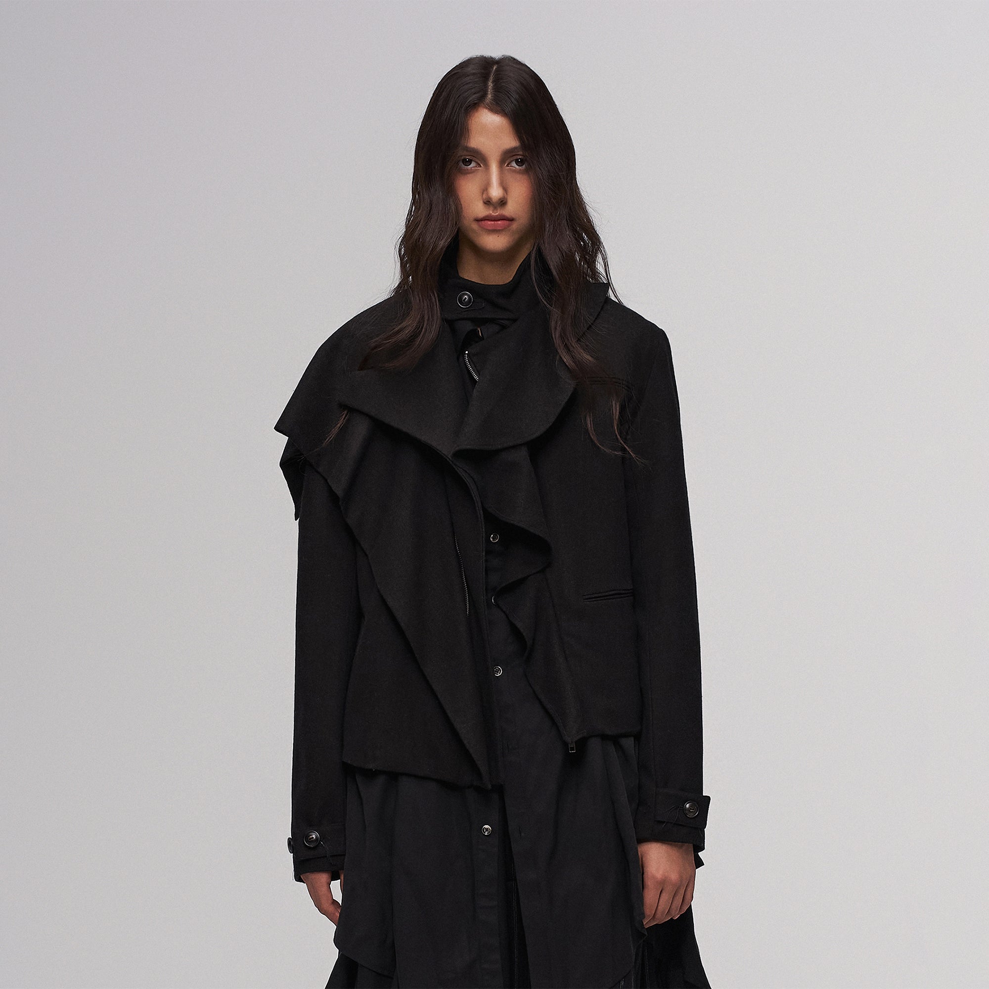 ILNya Nieternite Nifutur Layered Ruffle Wool-Blend Scarf-Wrap Coat