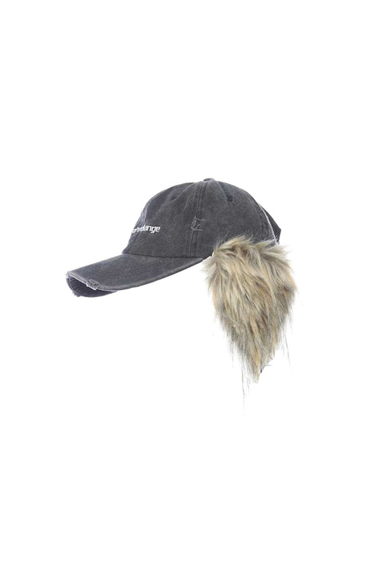 NEVER OFFEND L ANGEL Faux-Fur Ear Flaps Distressed Cap
