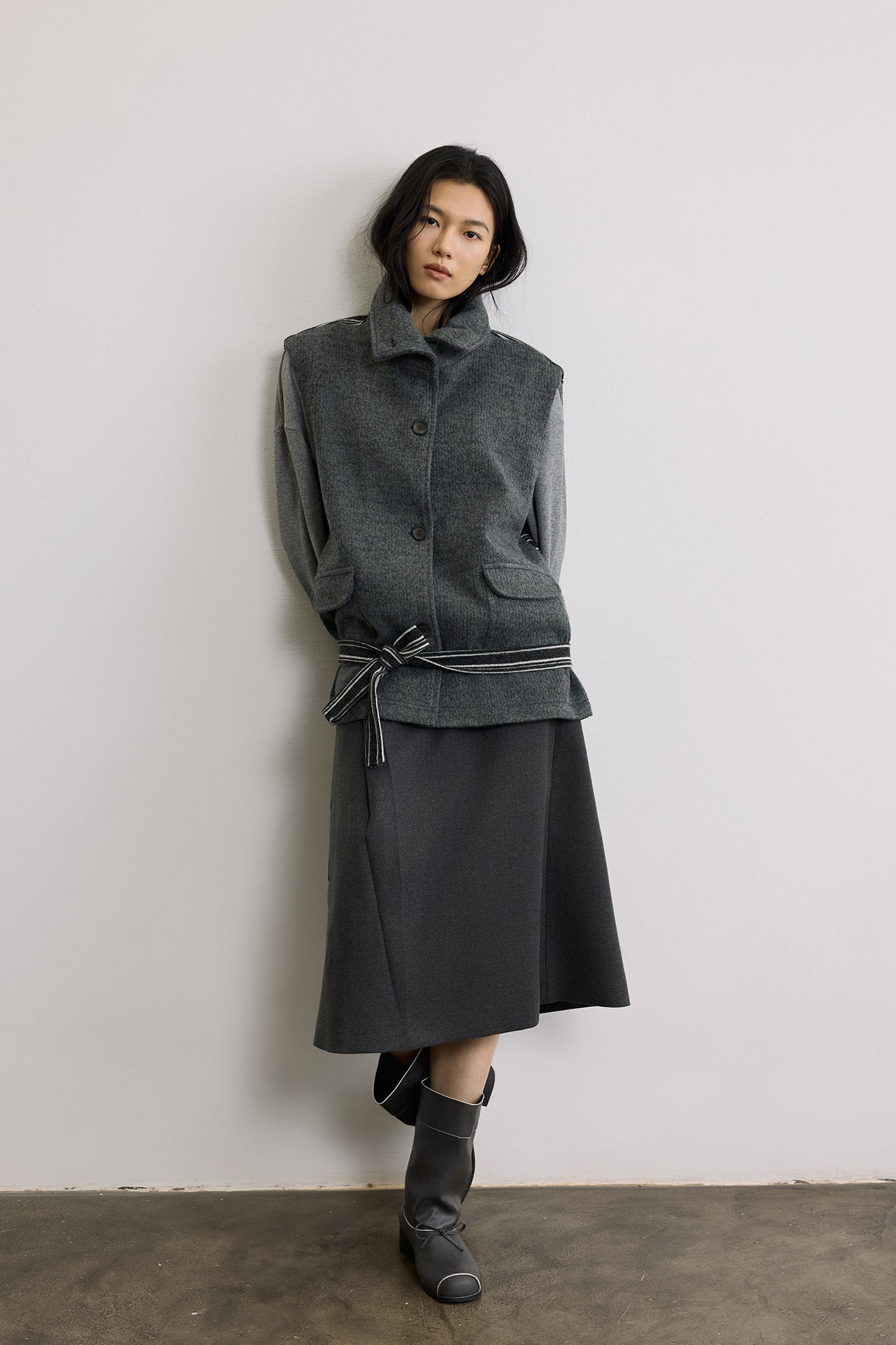 SAME FLOW Belted Reversible Wool-Blend Knit Vest