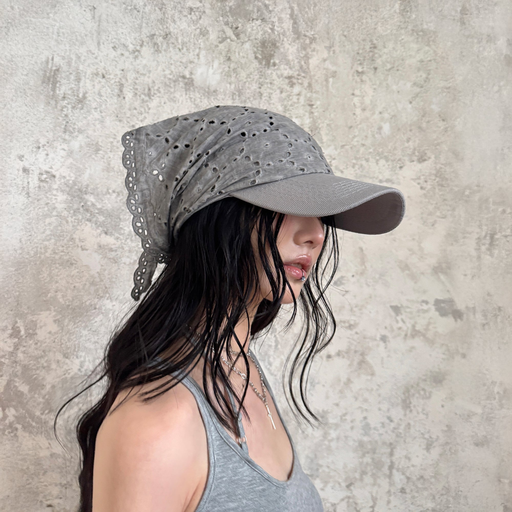 RIDK Eyelet Lace Headscarf Cap