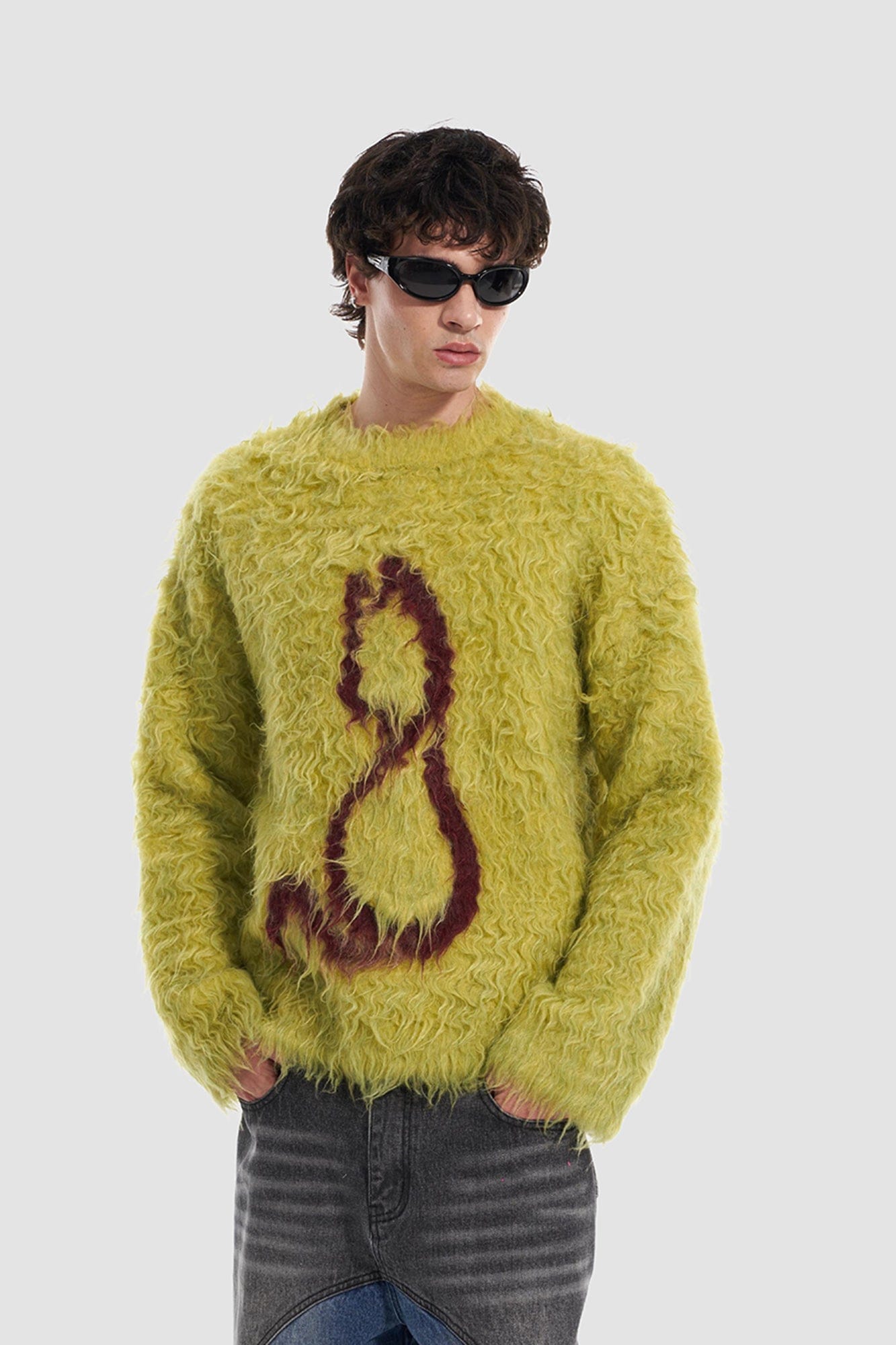 VANN VALRENCE Fuzzy Cat Intarsia Mohair Sweater