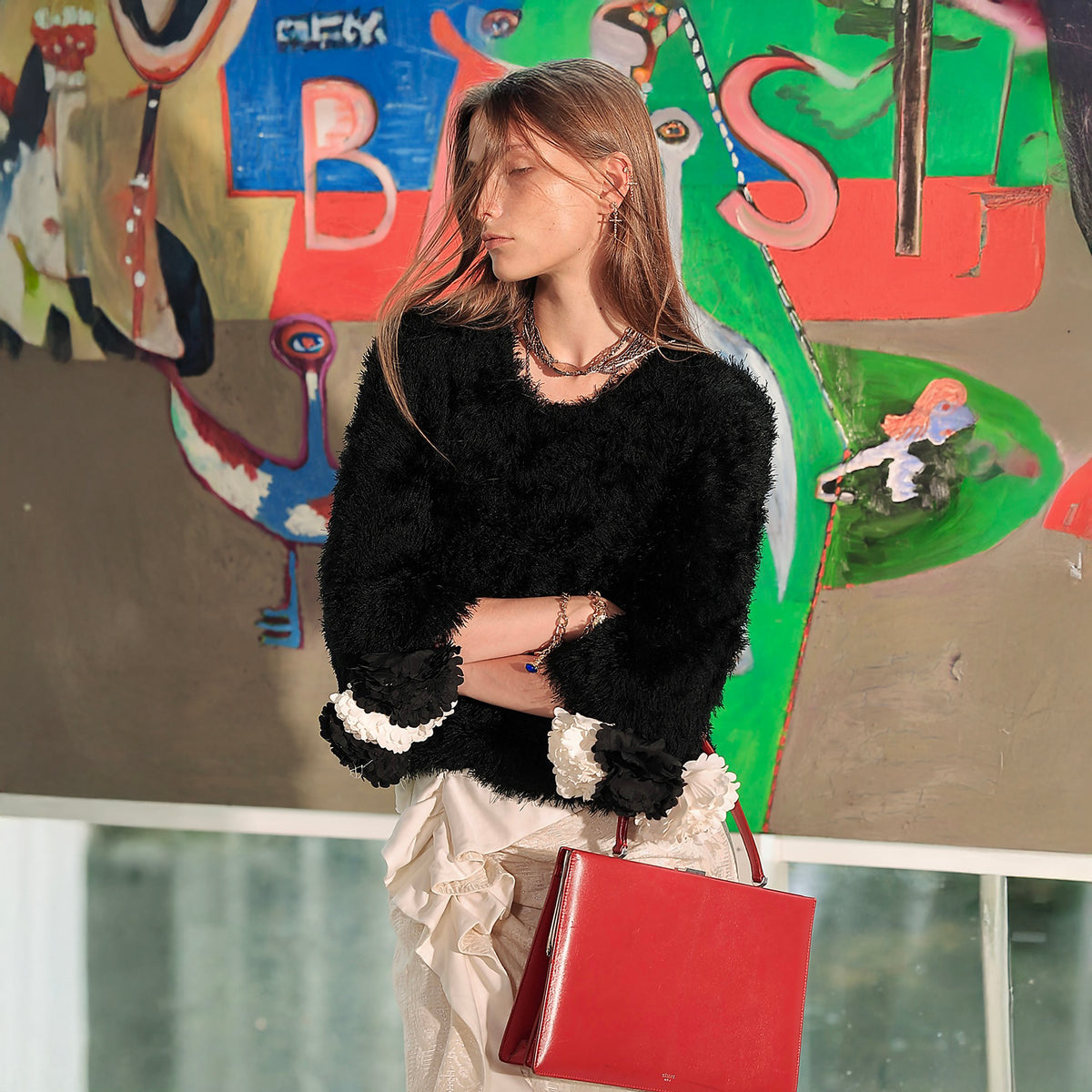 WINGFREE Plush Eyelash-Knit Three-Quarter Sleeve Top