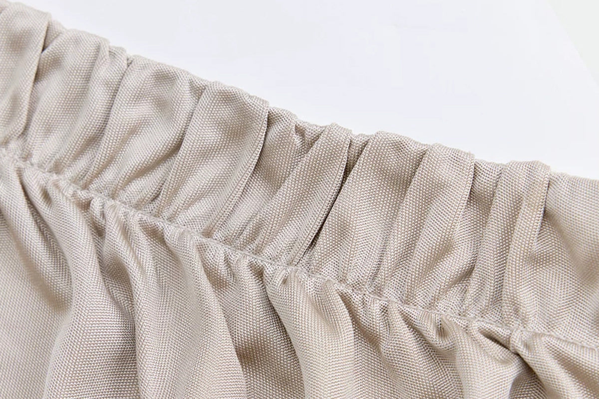 AURA LAND Pleated Asymmetric Off-Shoulder Halter Top
