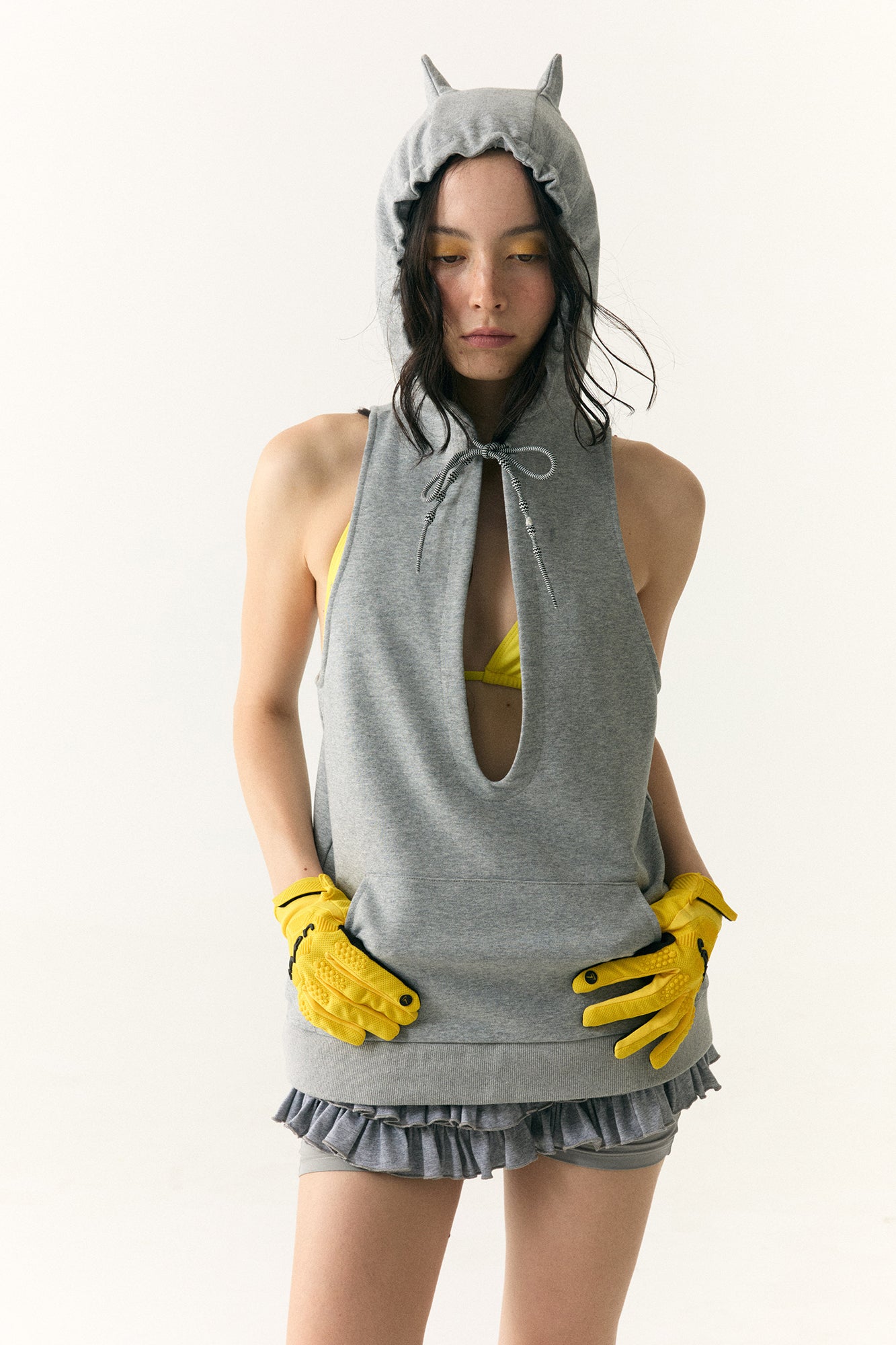 WII WIL Cat-Ear Hooded Keyhole Tank Top