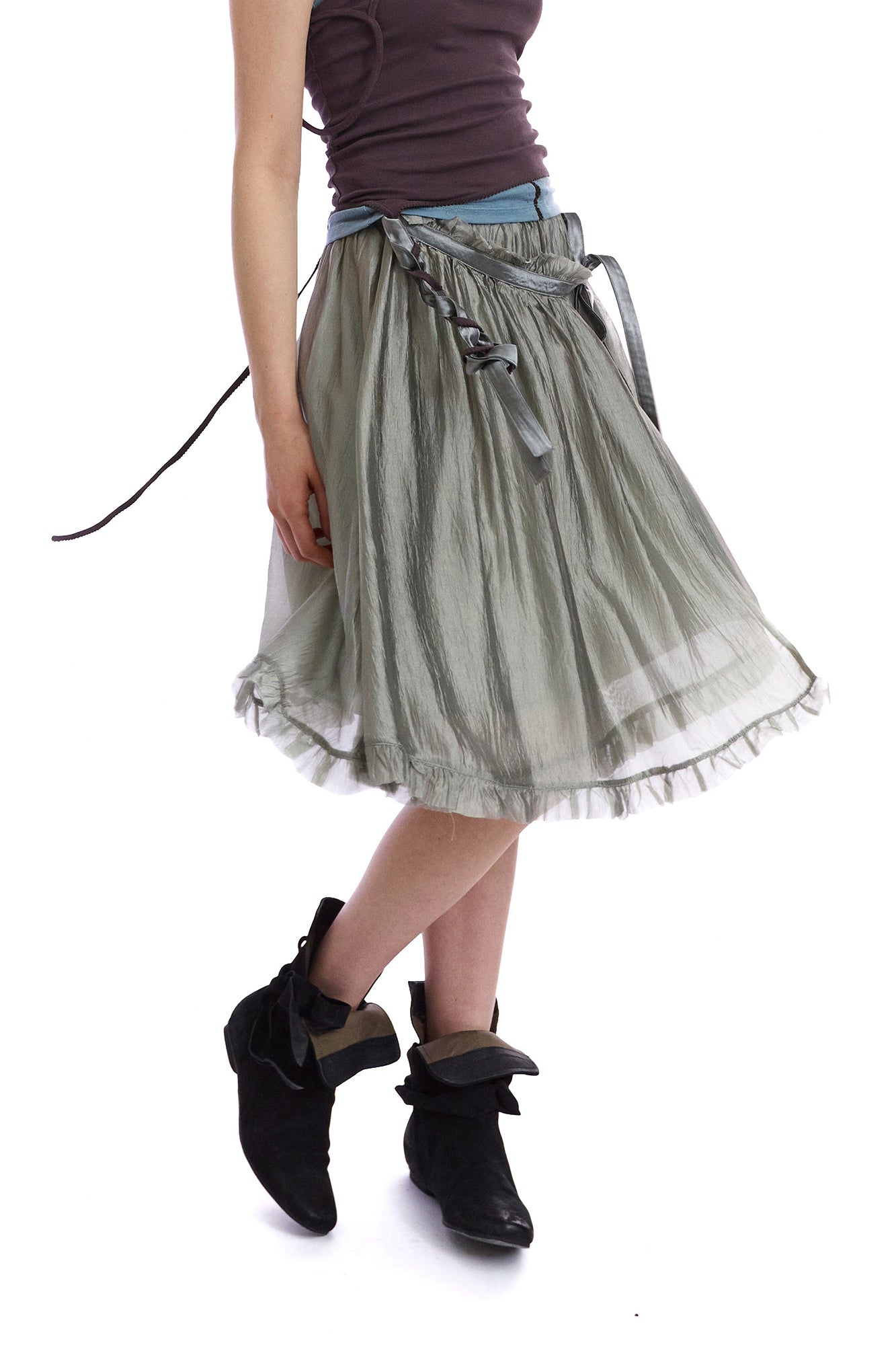 NEVERSEEZ Layered Sheer Ruffled Tie-Waist Skirt