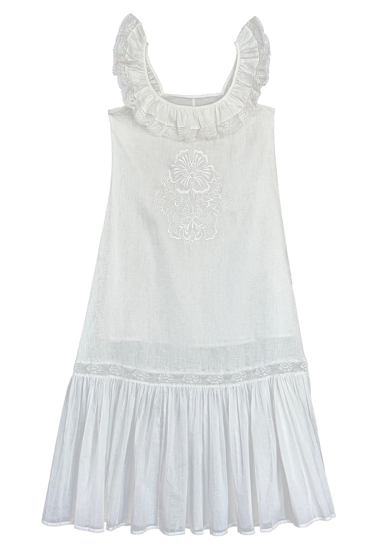 ANNIE ARMOR Embroidered Lace-Paneled Maxi Dress