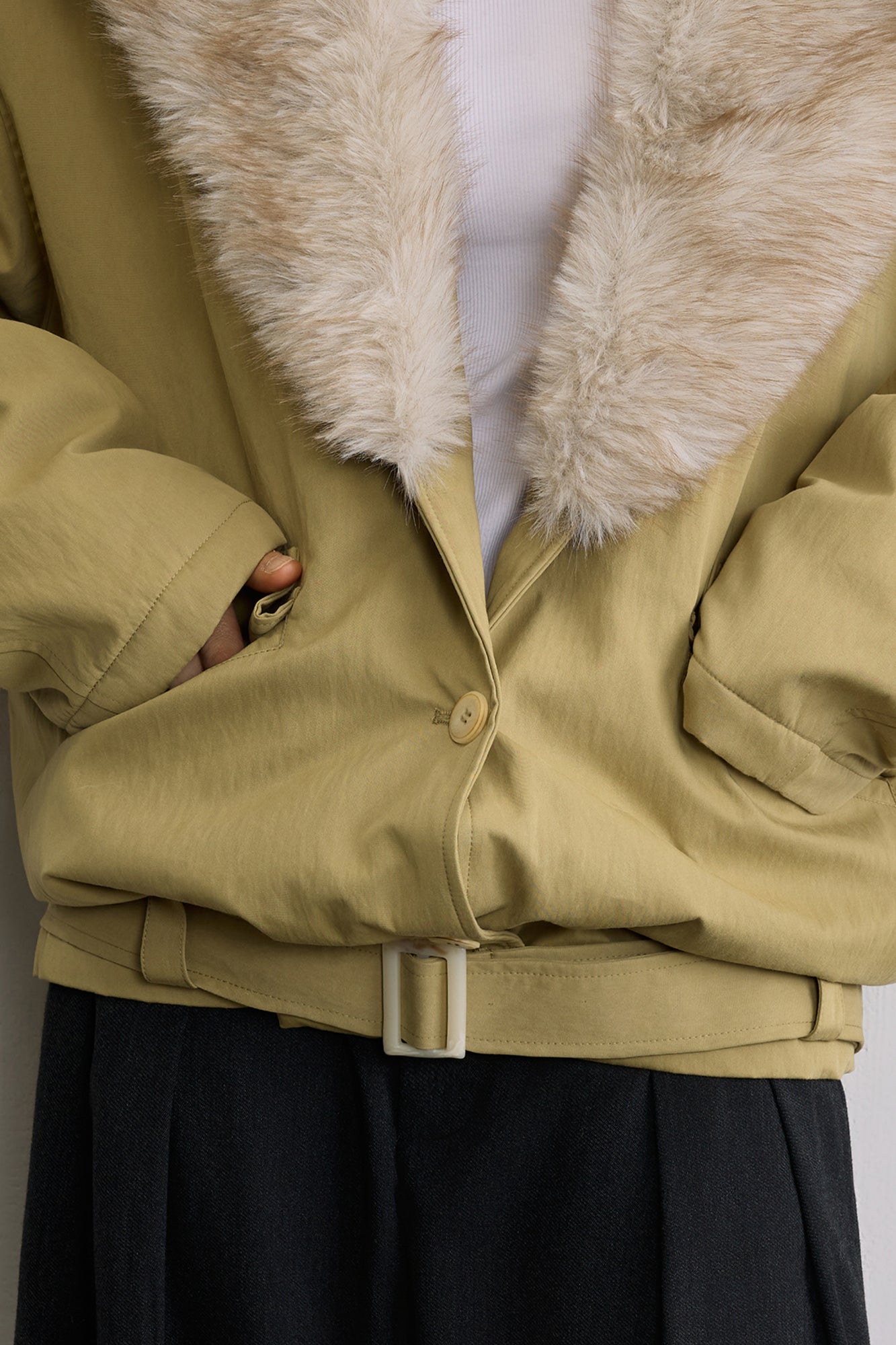 SAME FLOW Faux Fur Collar Belted Padded Jacket