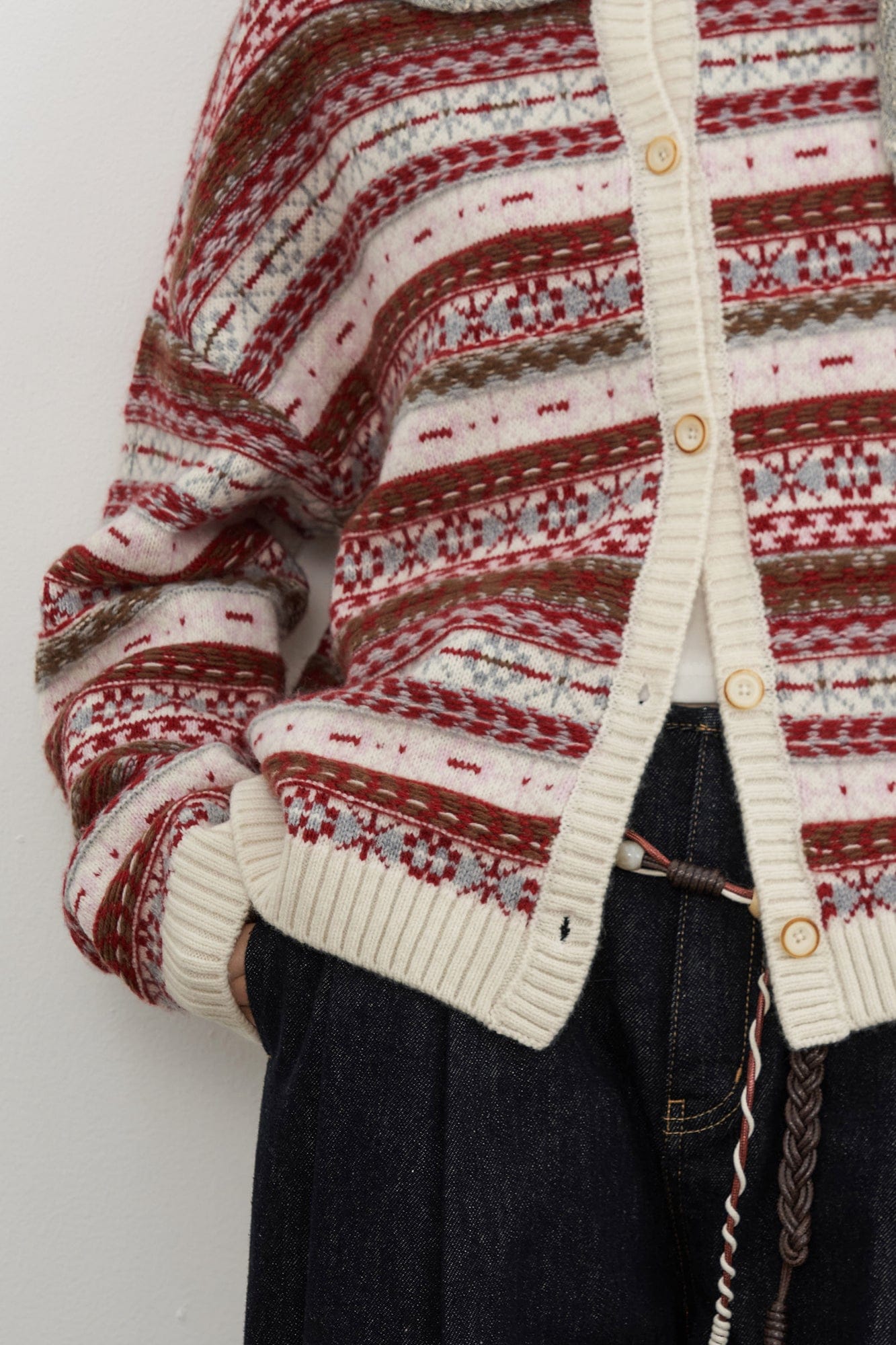 SAME FLOW Wool Fair Isle Knit Cardigan