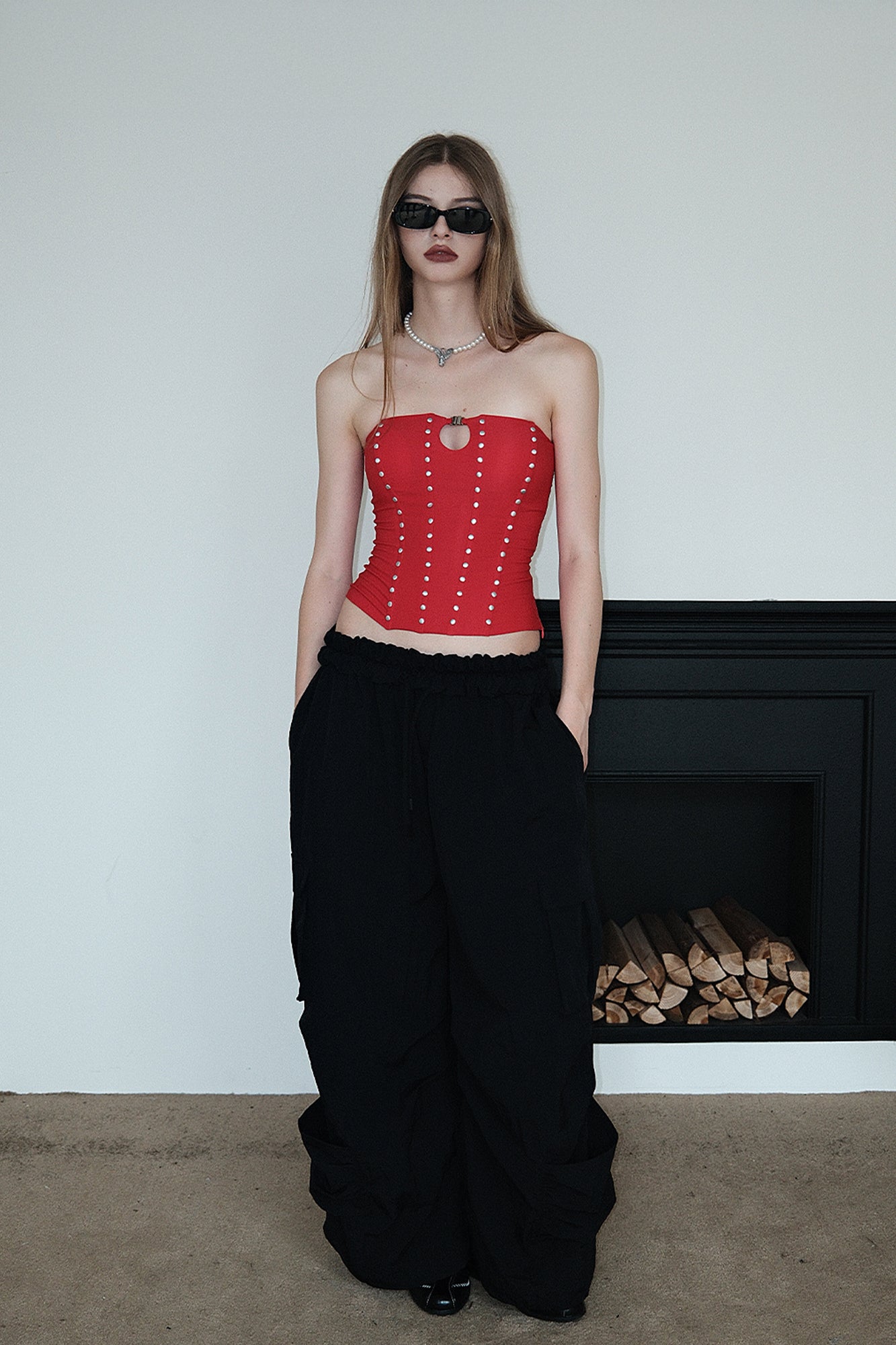 AE30 SAINT Rivets Lace-Up Corset Tube Top