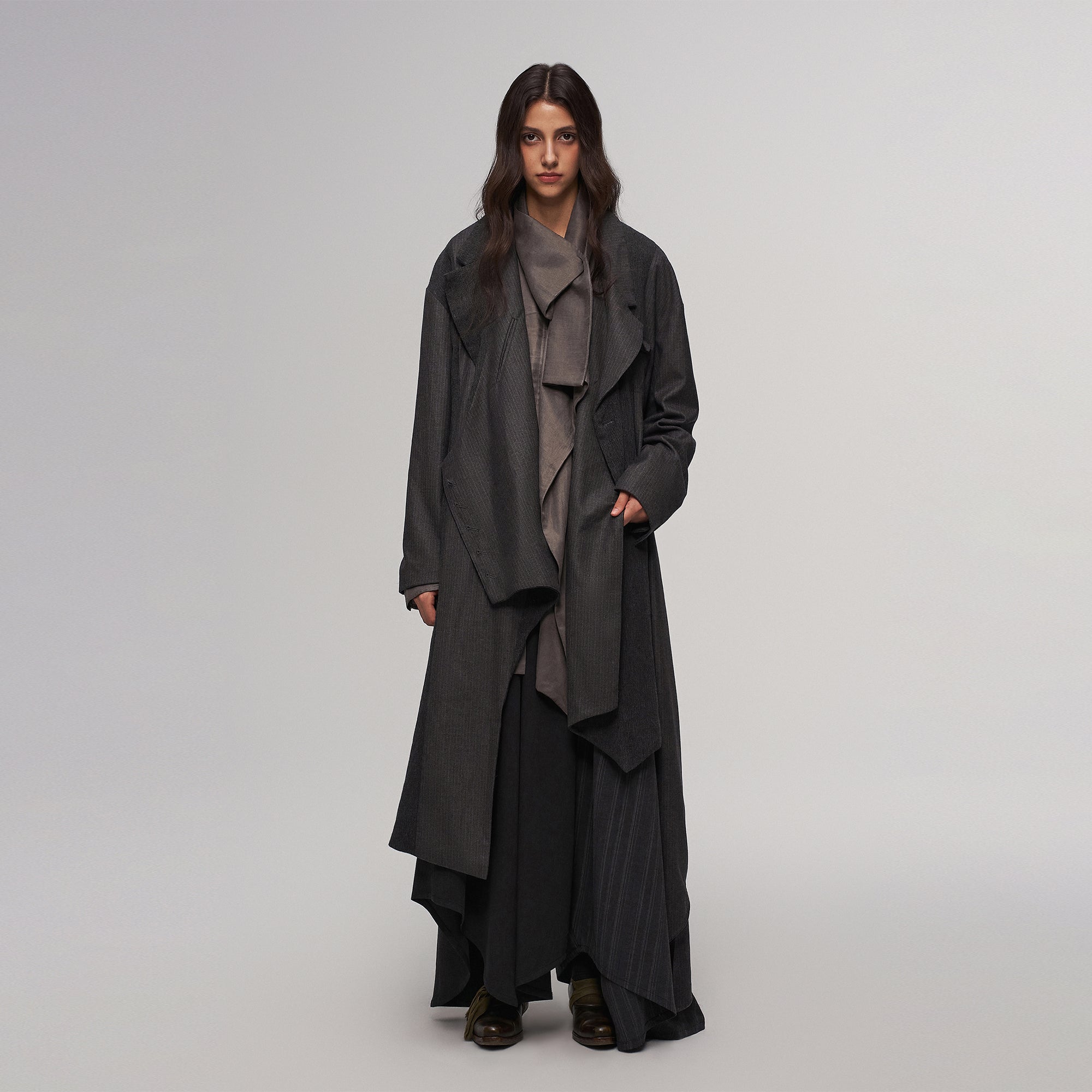 ILNya Nieternite Nifutur Asym Pinstriped Splice Long Coat