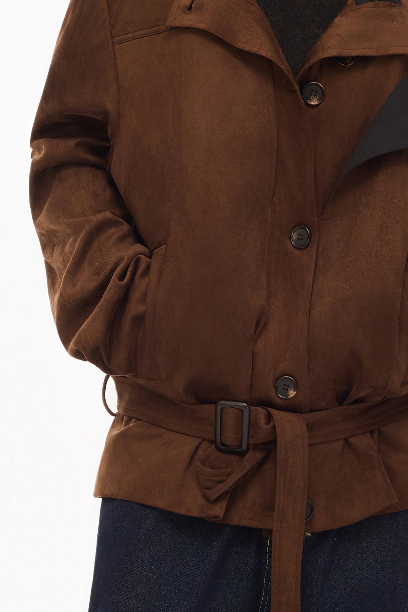 ARTIFICIAL WORLD Faux Suede Belted Jacket