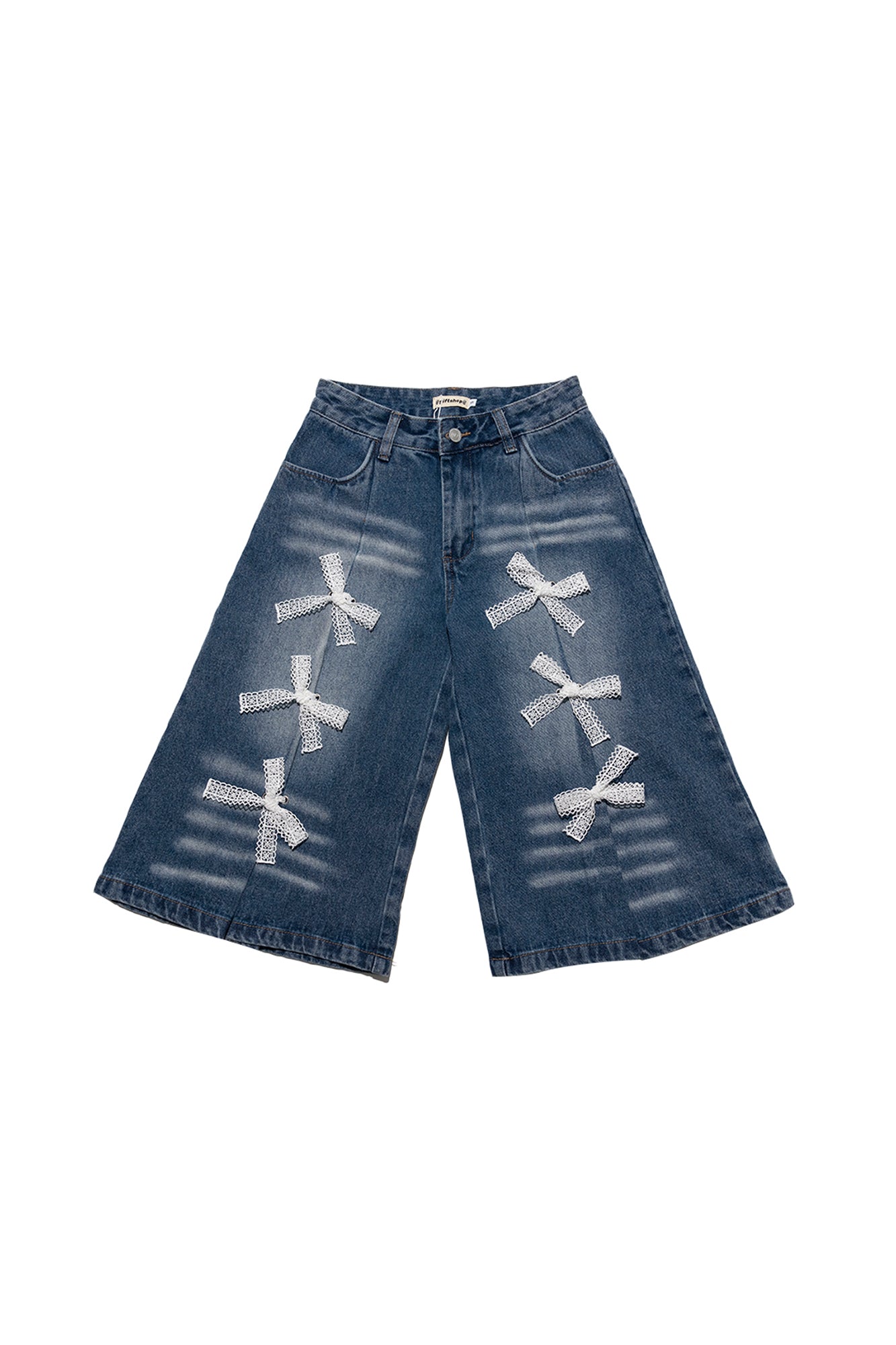 MOF Lace Bow Wide-Leg Cropped Jeans