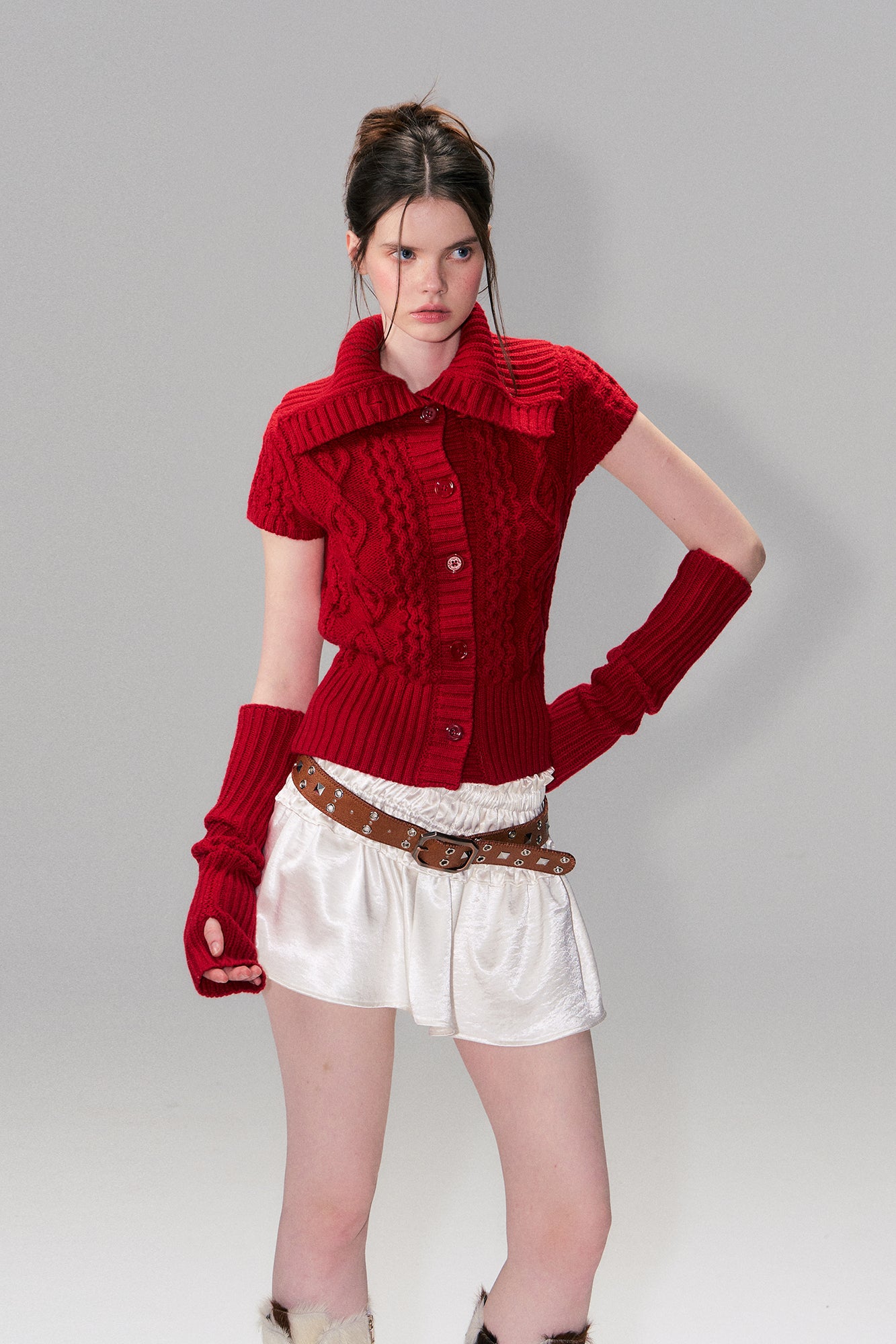 THE NEVERMORE Fold Collar Cable Knit Cardigan