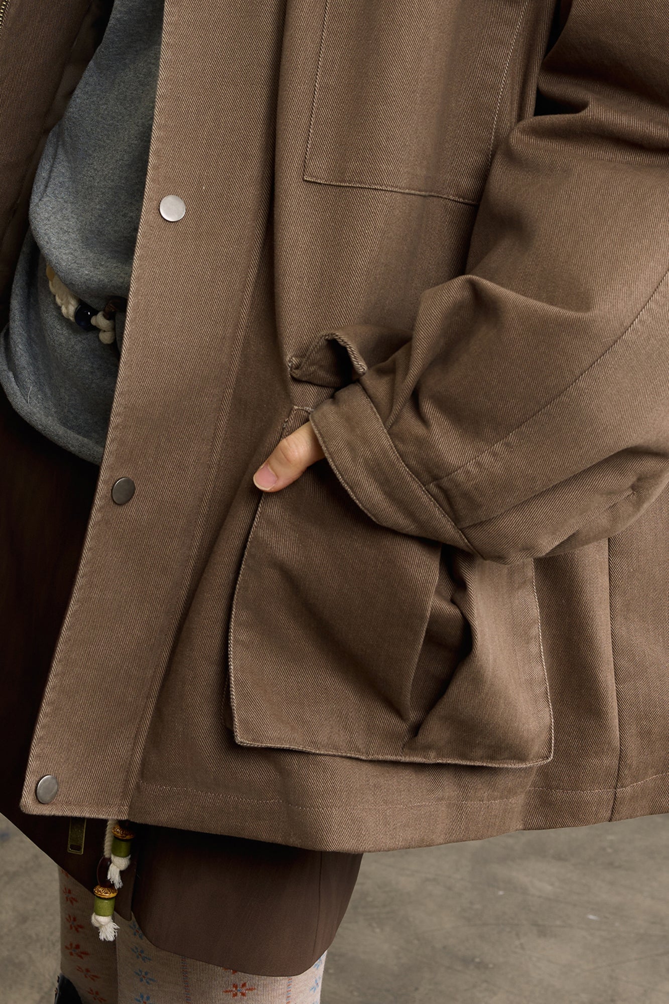 SAME FLOW Faux Fur Collar Oversized Utility Jacket