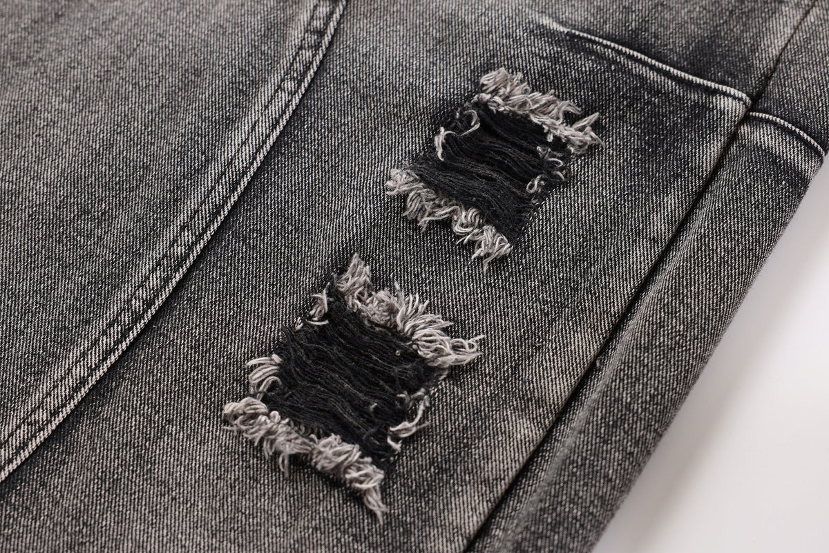 FREE CENTER Distressed Washed Curve Wide-Leg Jeans